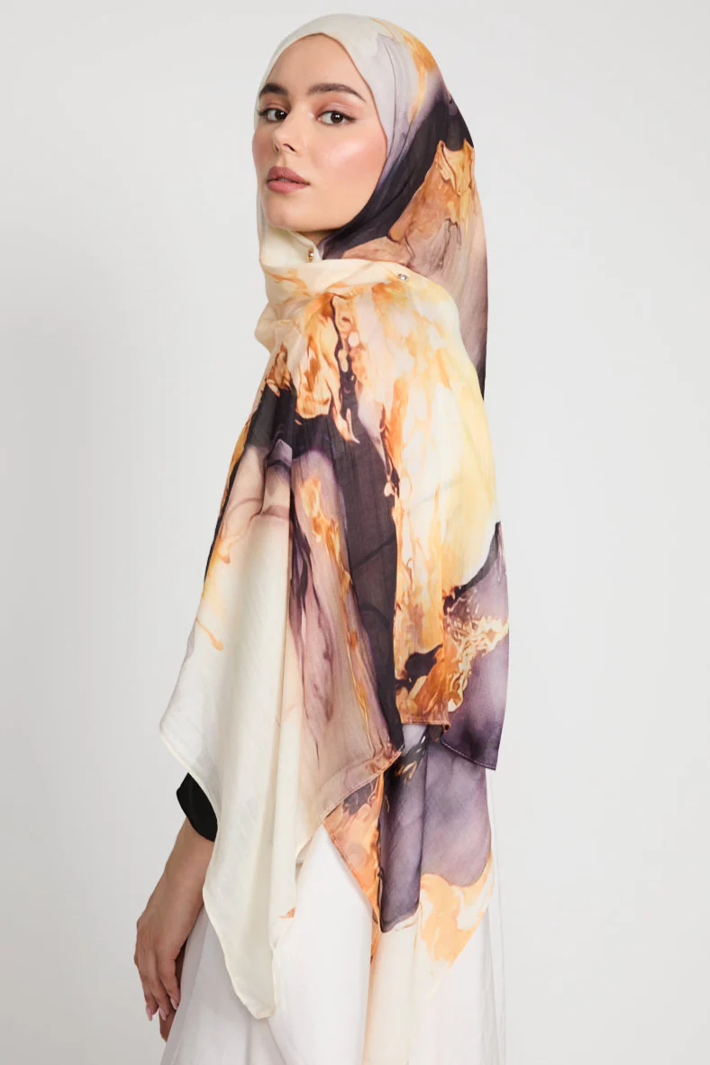 Premium Modal Printed Hijab - Golden Twilight - Image 4