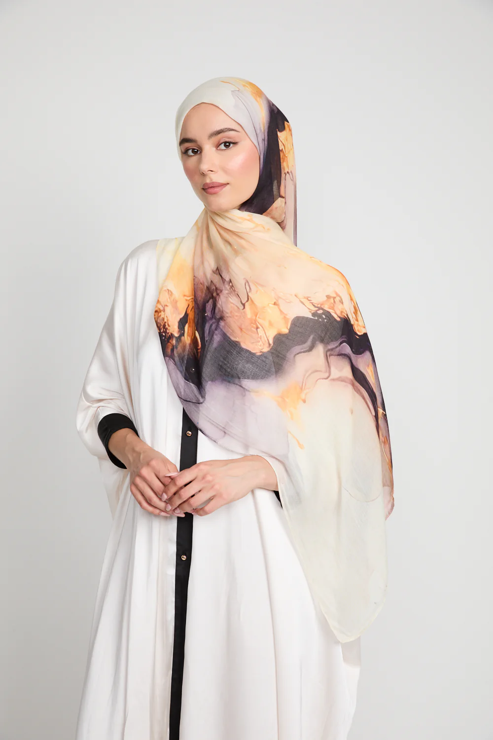 Premium Modal Printed Hijab - Golden Twilight - Image 5
