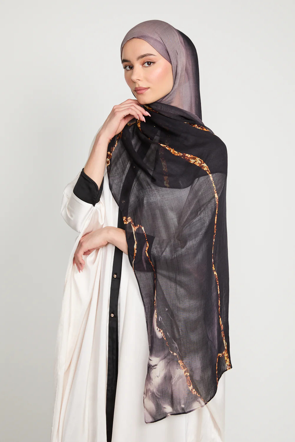 Premium Modal Printed Hijab - Lava Noir - Image 2