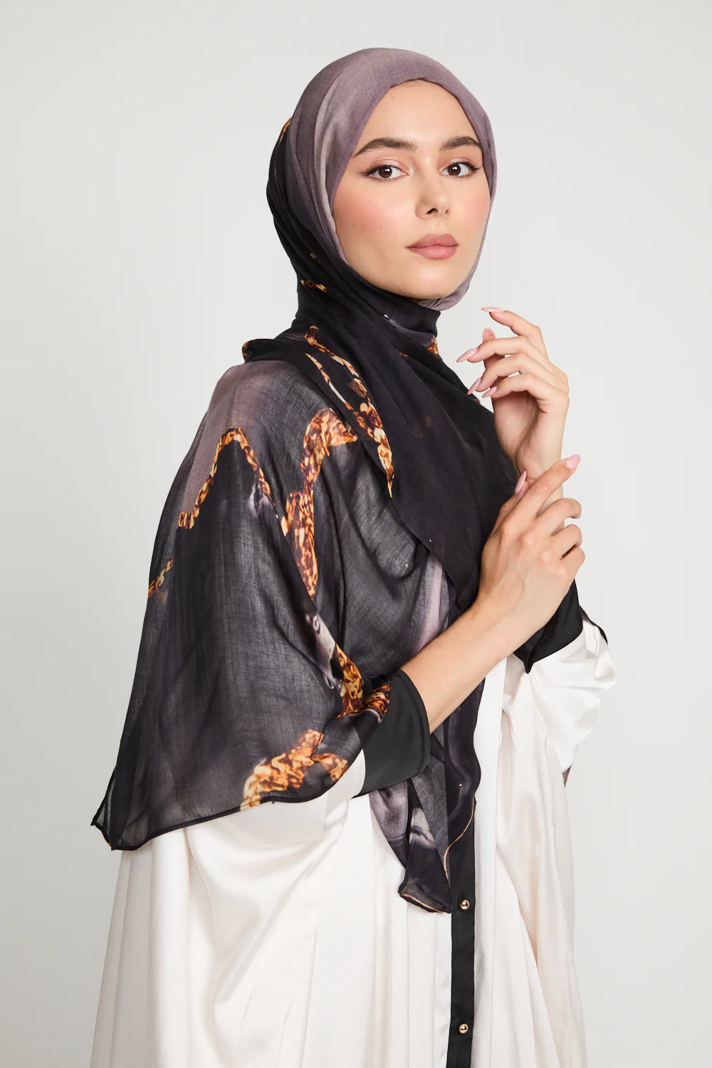 Premium Modal Printed Hijab - Lava Noir - Image 3