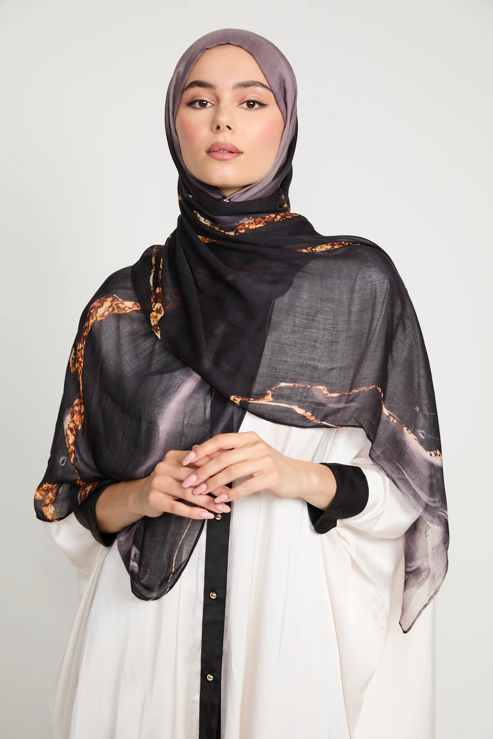Premium Modal Printed Hijab - Lava Noir - Image 4