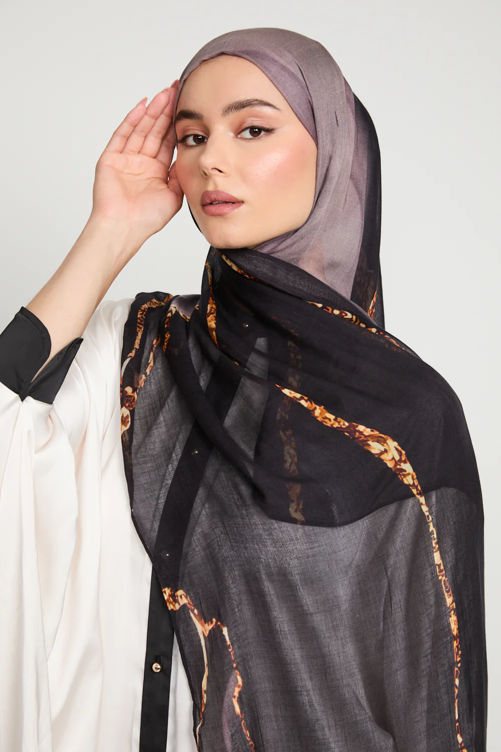 Premium Modal Printed Hijab - Lava Noir - Image 5