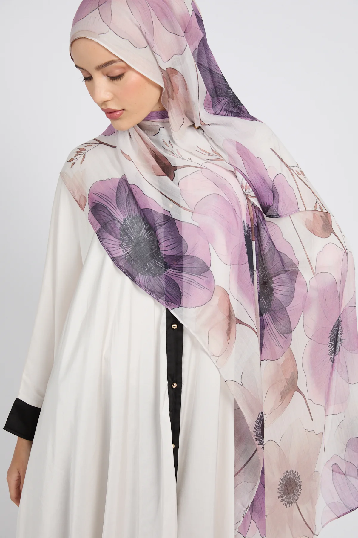 Premium Modal Printed Hijab - Lilac Bloom