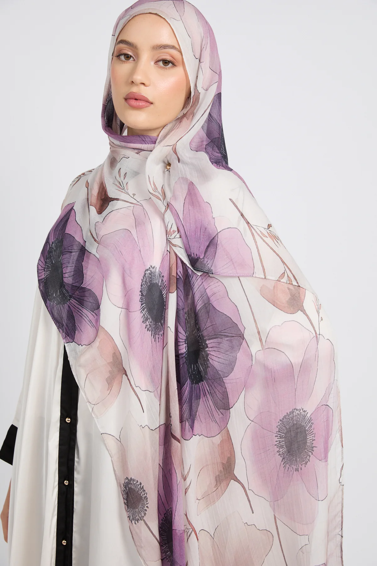 Premium Modal Printed Hijab - Lilac Bloom - Image 4