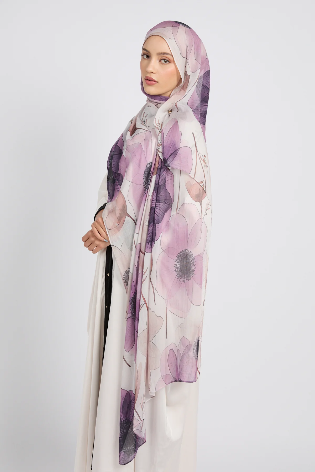 Premium Modal Printed Hijab - Lilac Bloom - Image 5