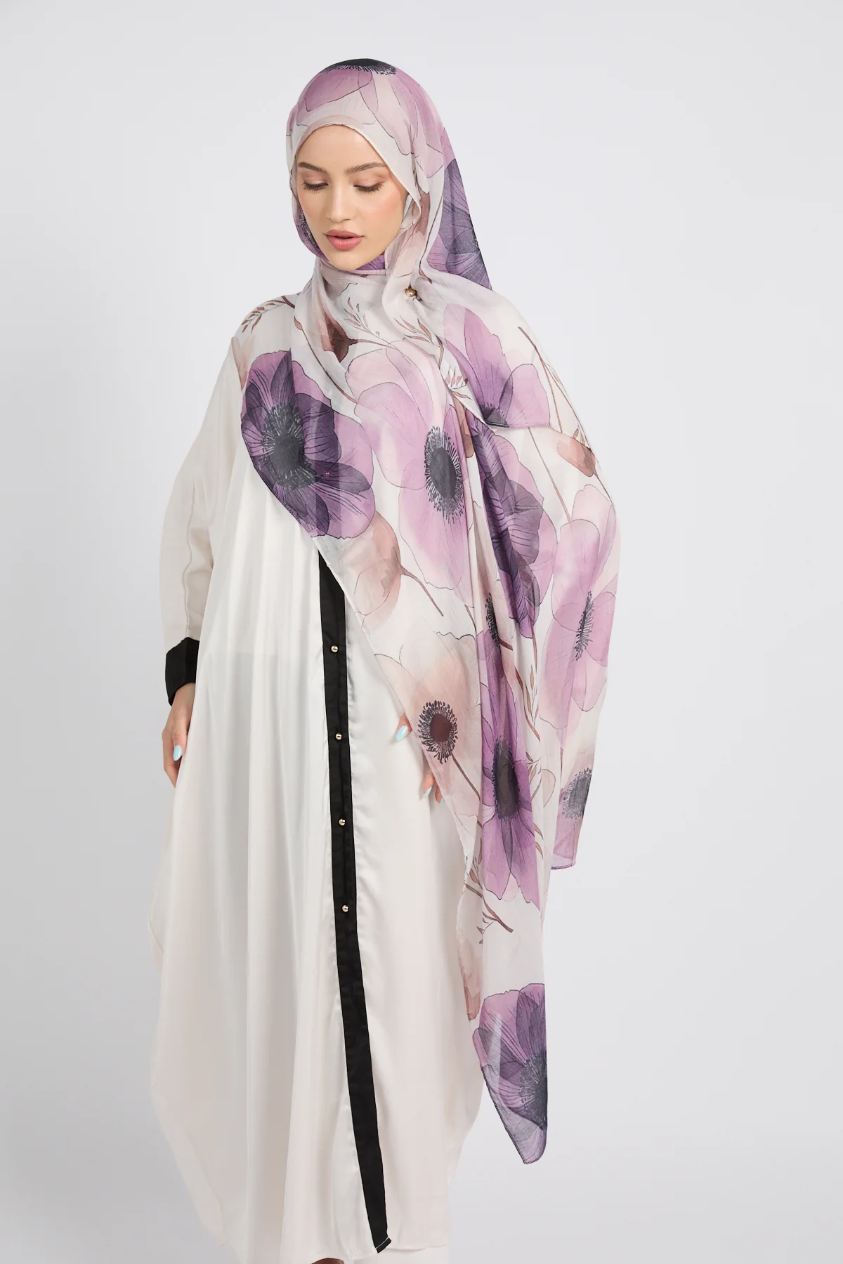 Premium Modal Printed Hijab - Lilac Bloom - Image 6
