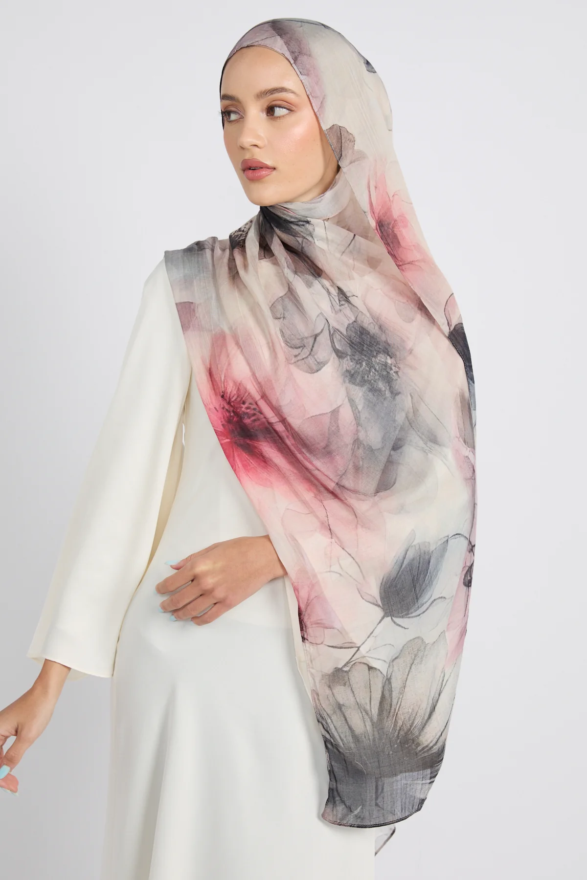 Premium Modal Printed Hijab - Rose Haze