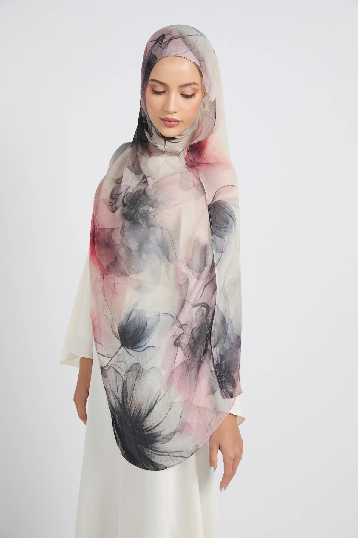 Premium Modal Printed Hijab - Rose Haze - Image 5