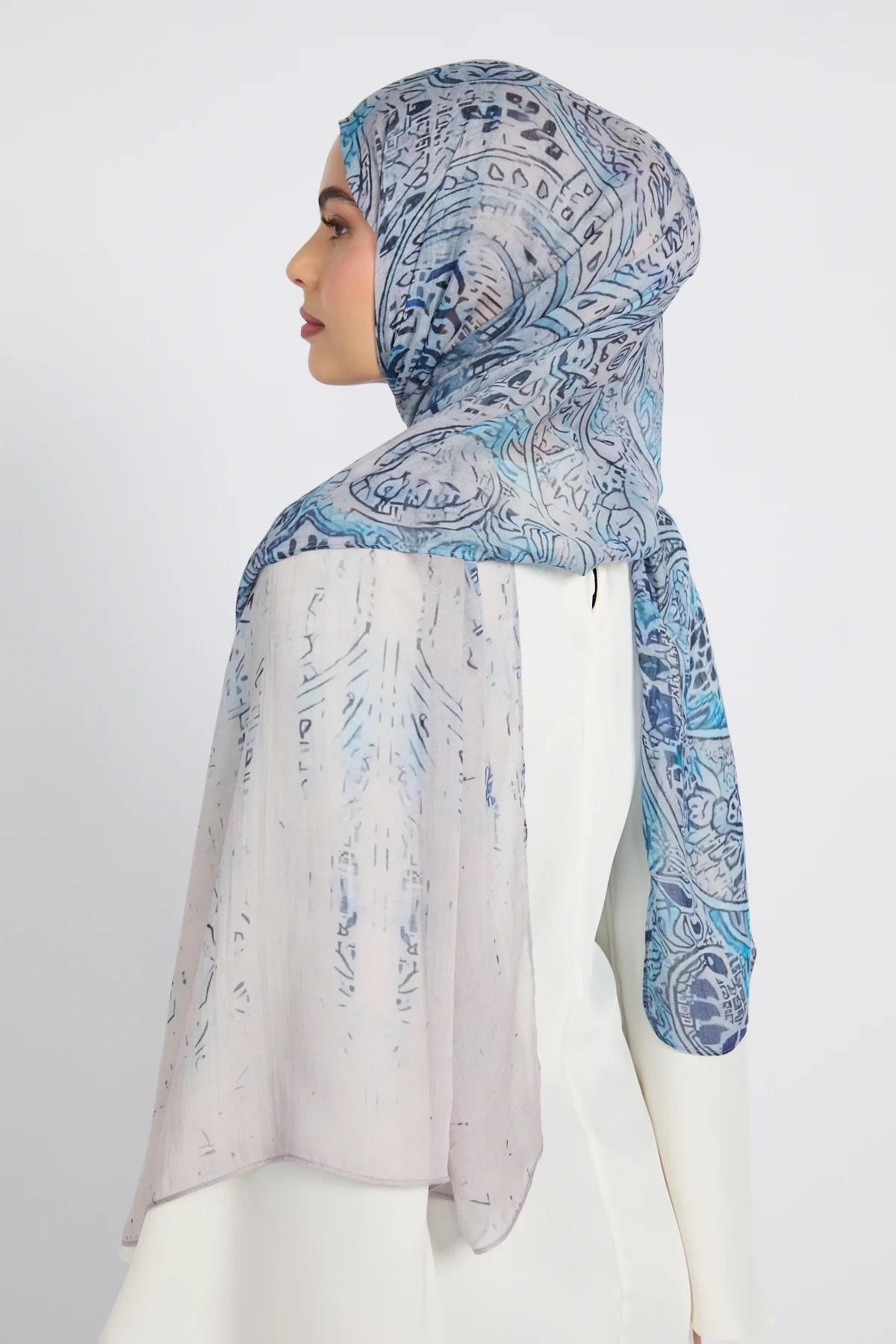 Premium Modal Printed Hijab - Sapphire Mosaic - Image 2
