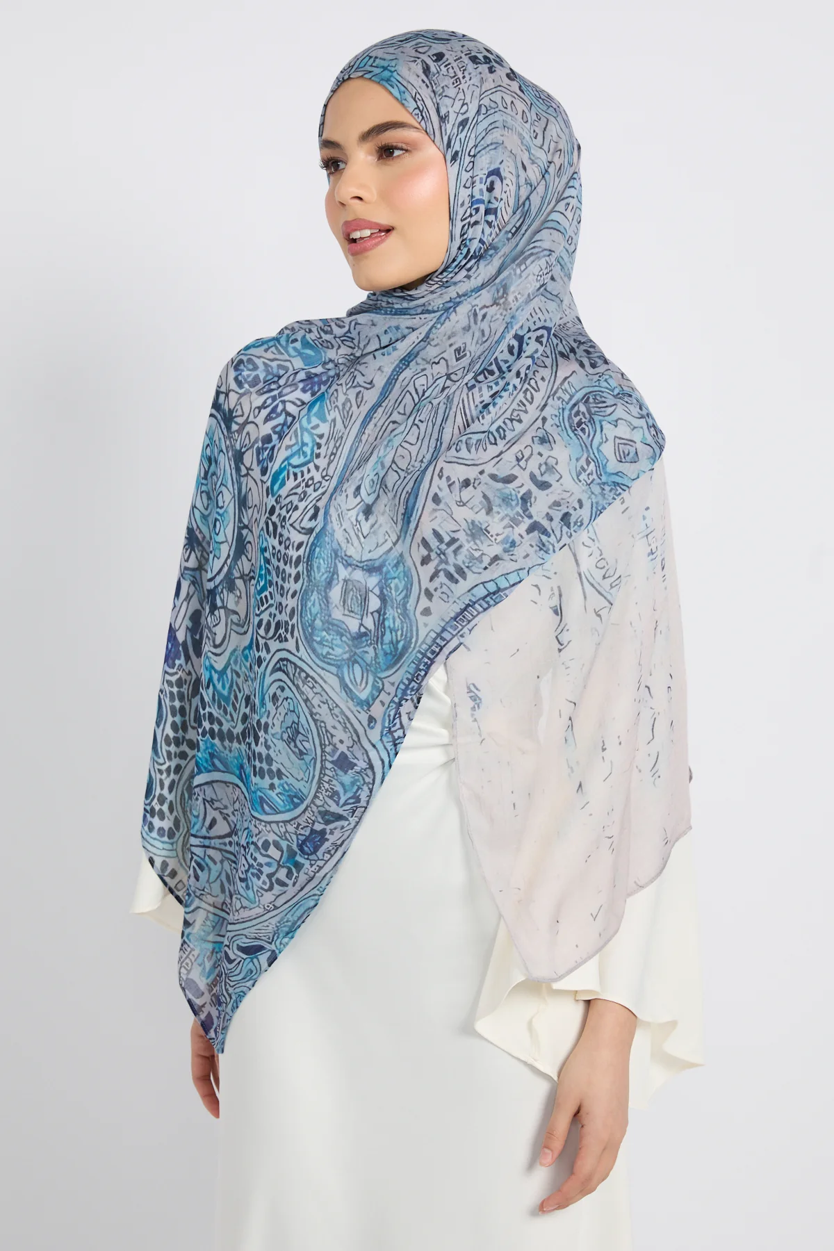 Premium Modal Printed Hijab - Sapphire Mosaic - Image 3