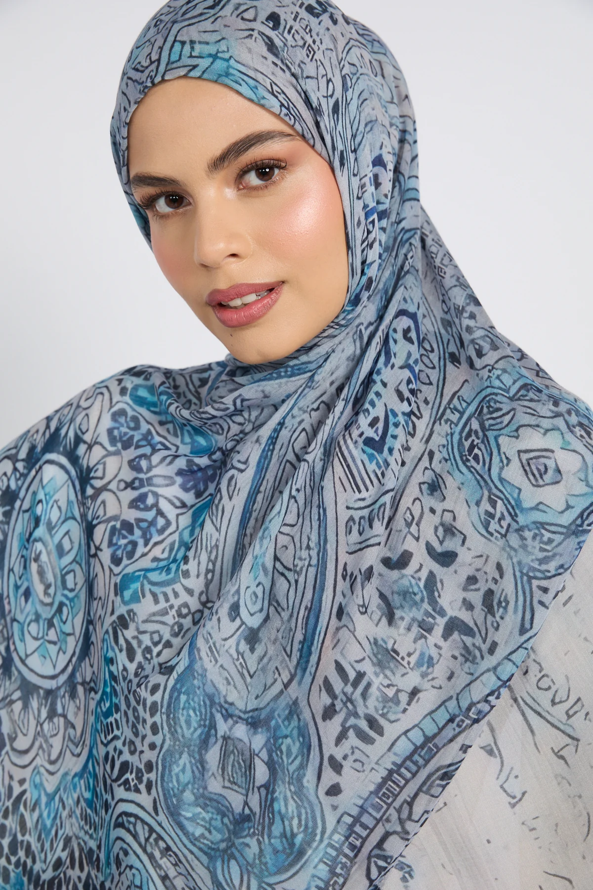 Premium Modal Printed Hijab - Sapphire Mosaic - Image 4