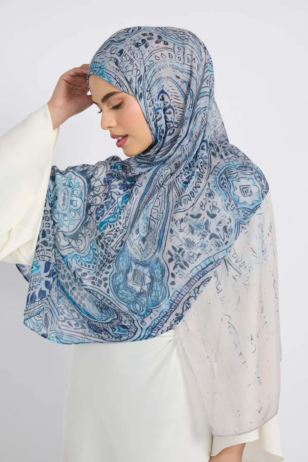 Premium Modal Printed Hijab - Sapphire Mosaic - Image 6