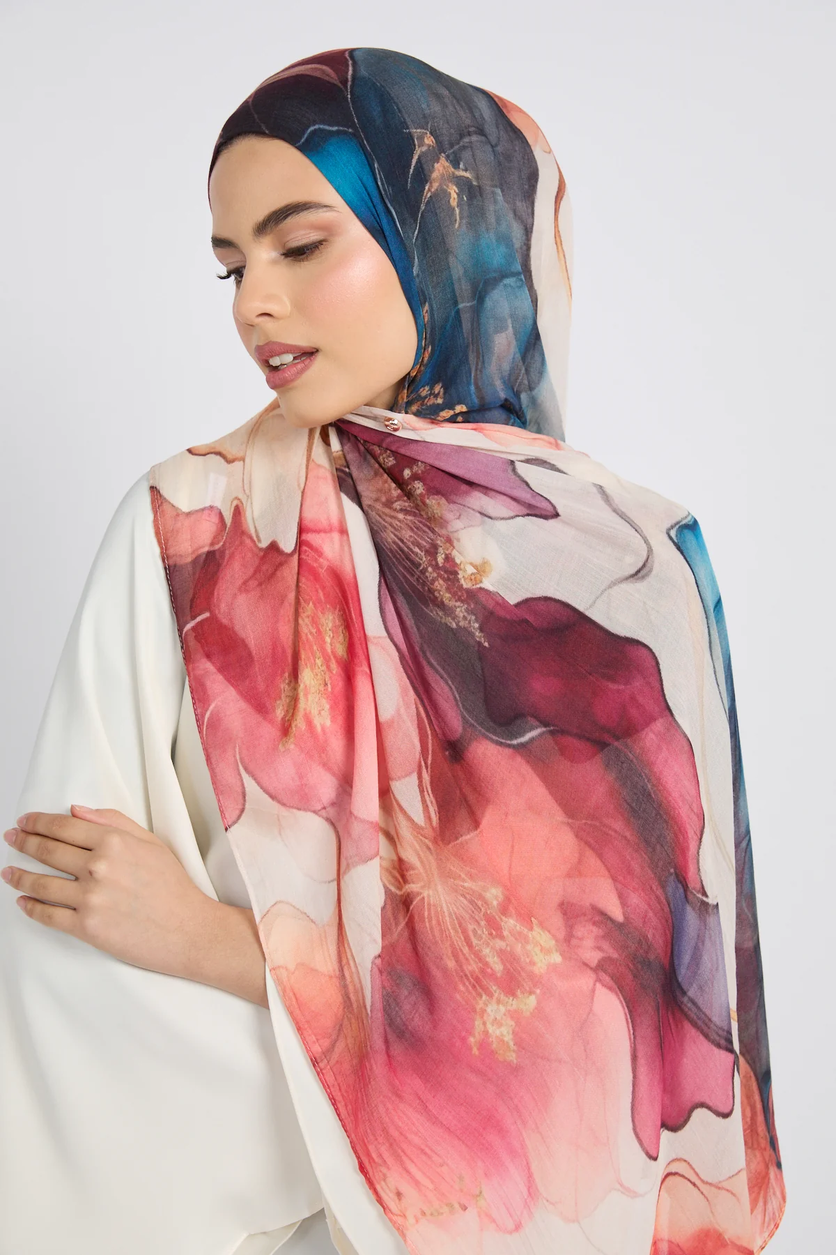 Premium Modal Printed Hijab - Scarlet Garden - Image 3