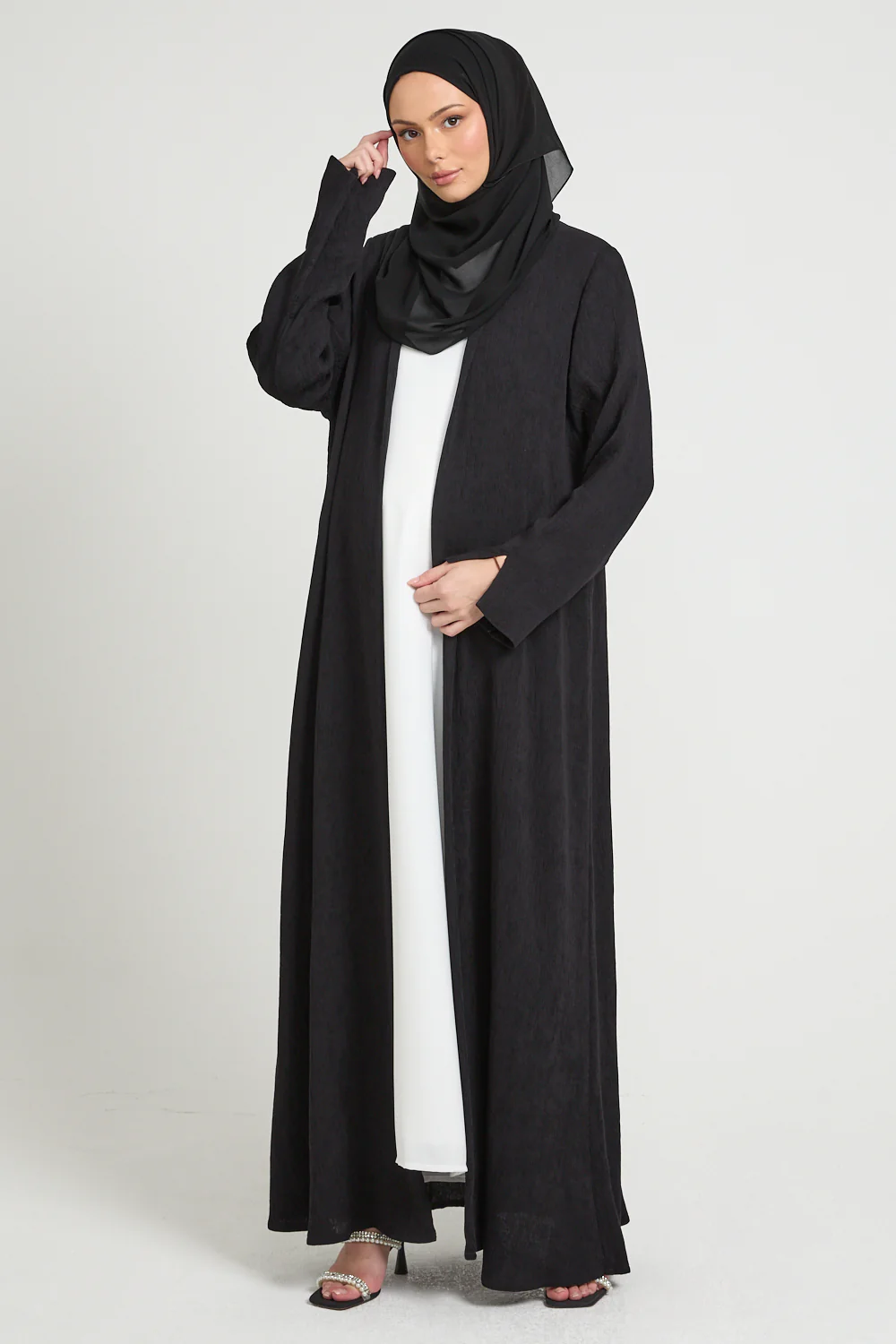 Premium Modern Muse Open Abaya - Black