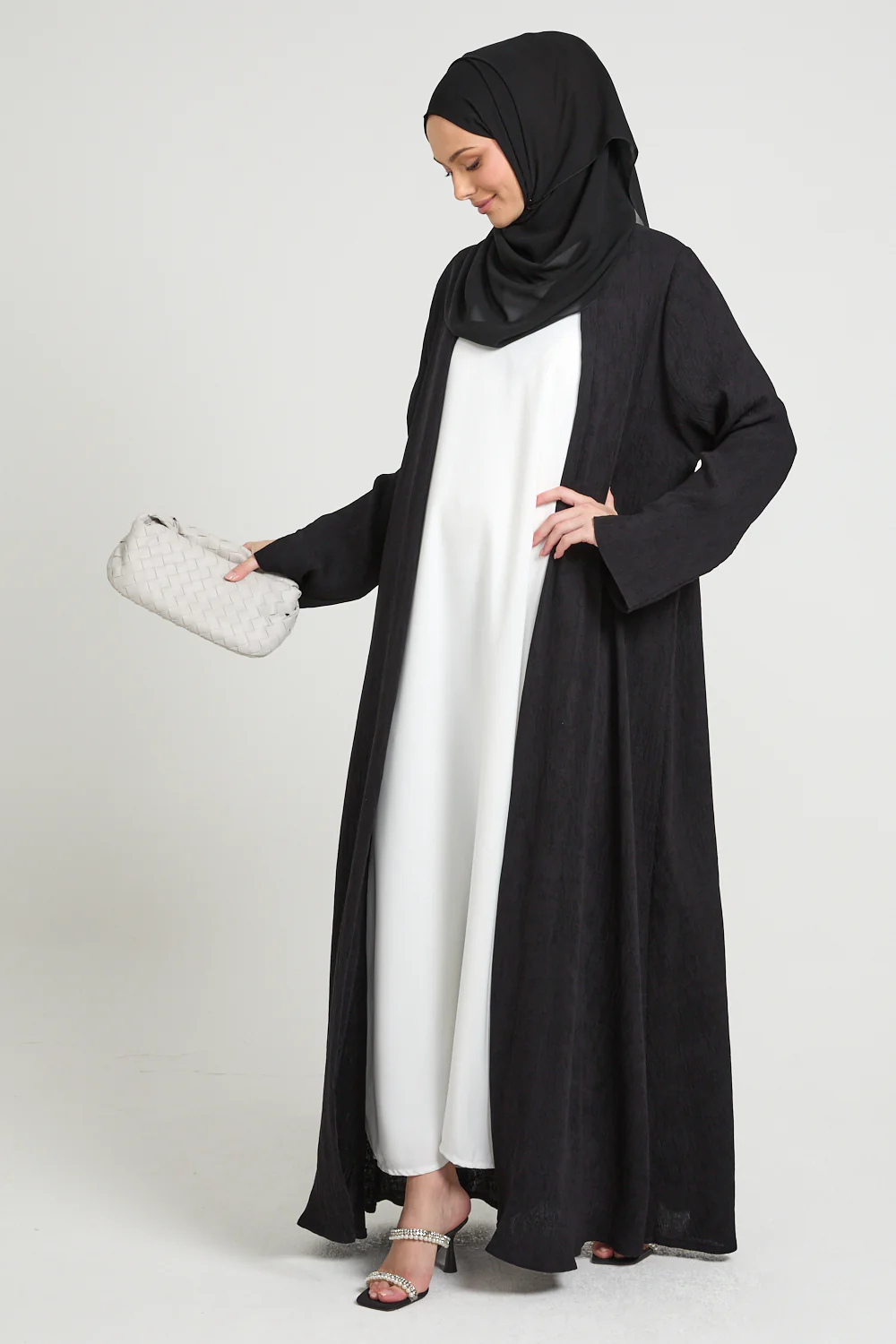 Premium Modern Muse Open Abaya - Black - Image 9