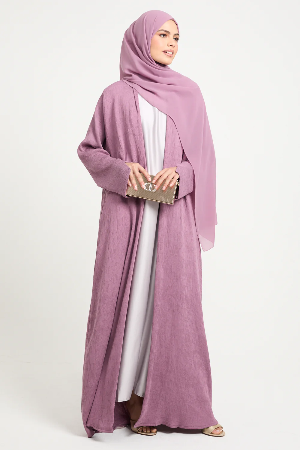 Premium Modern Muse Open Abaya - Dusty Orchid