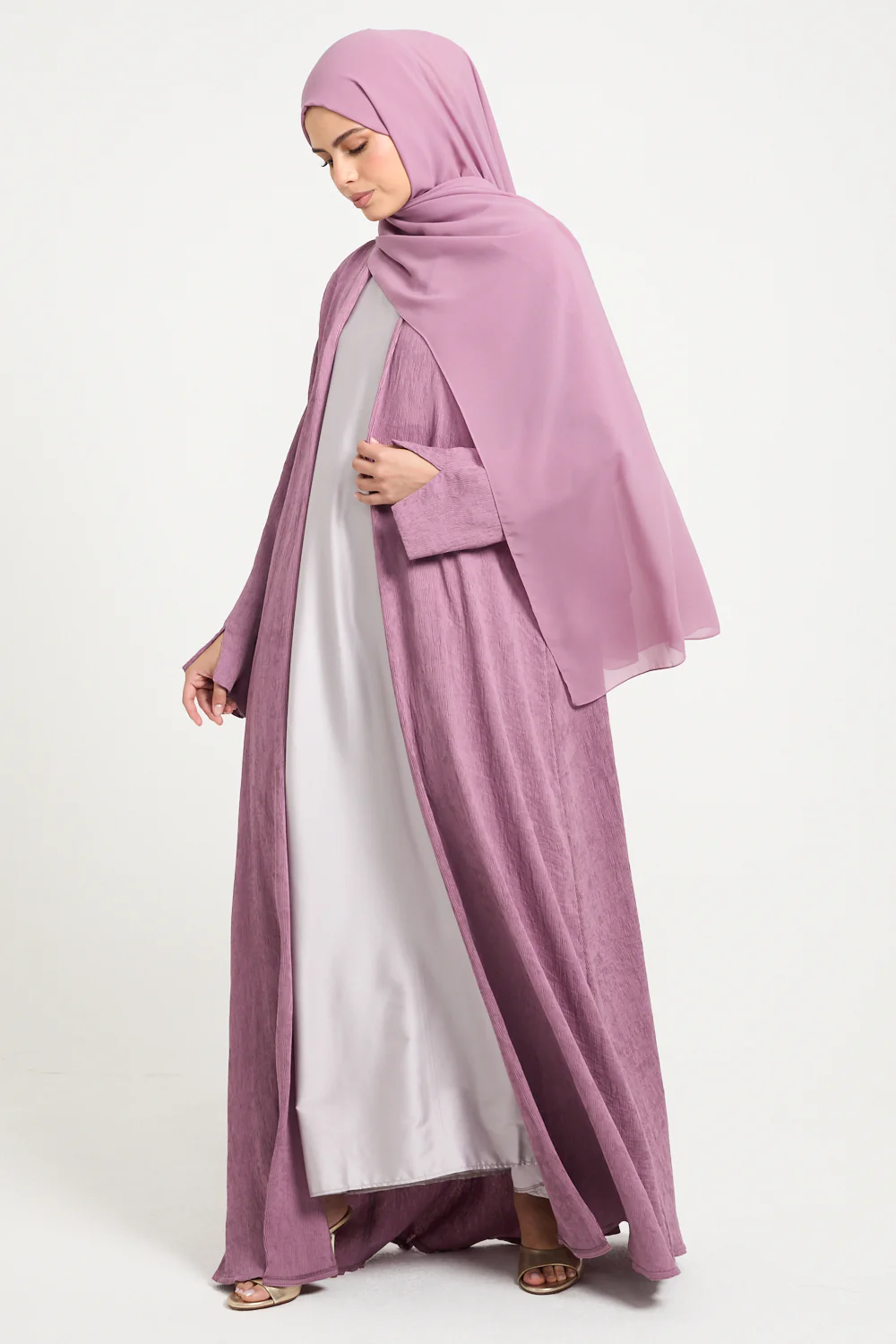 Premium Modern Muse Open Abaya - Dusty Orchid - Image 3