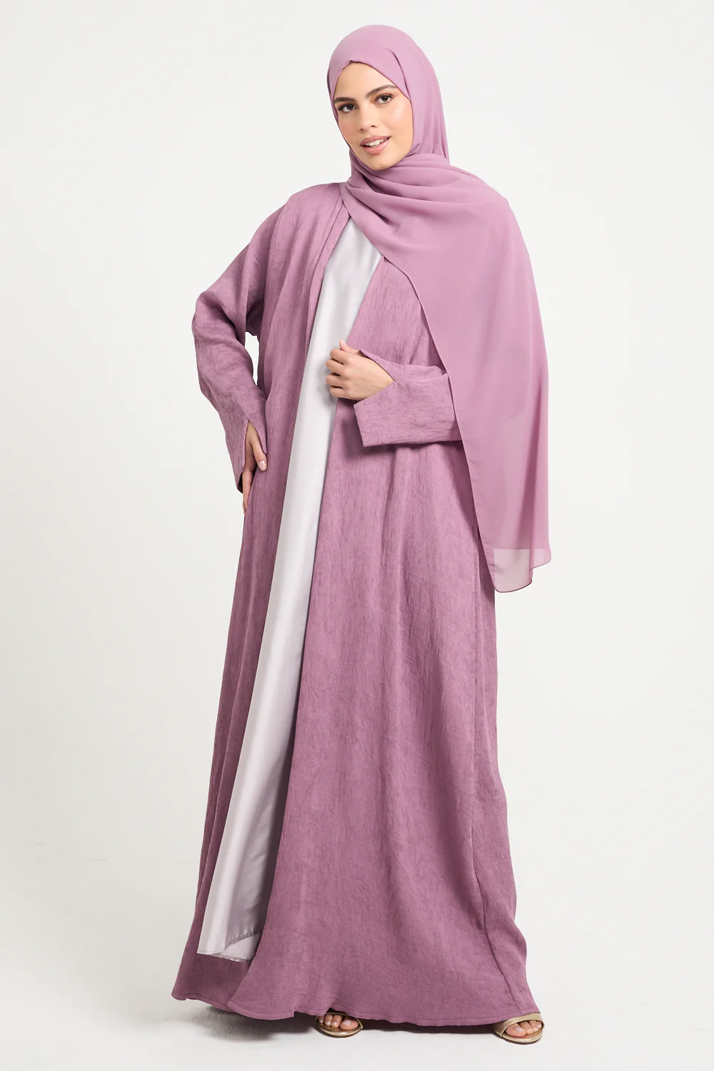 Premium Modern Muse Open Abaya - Dusty Orchid - Image 6