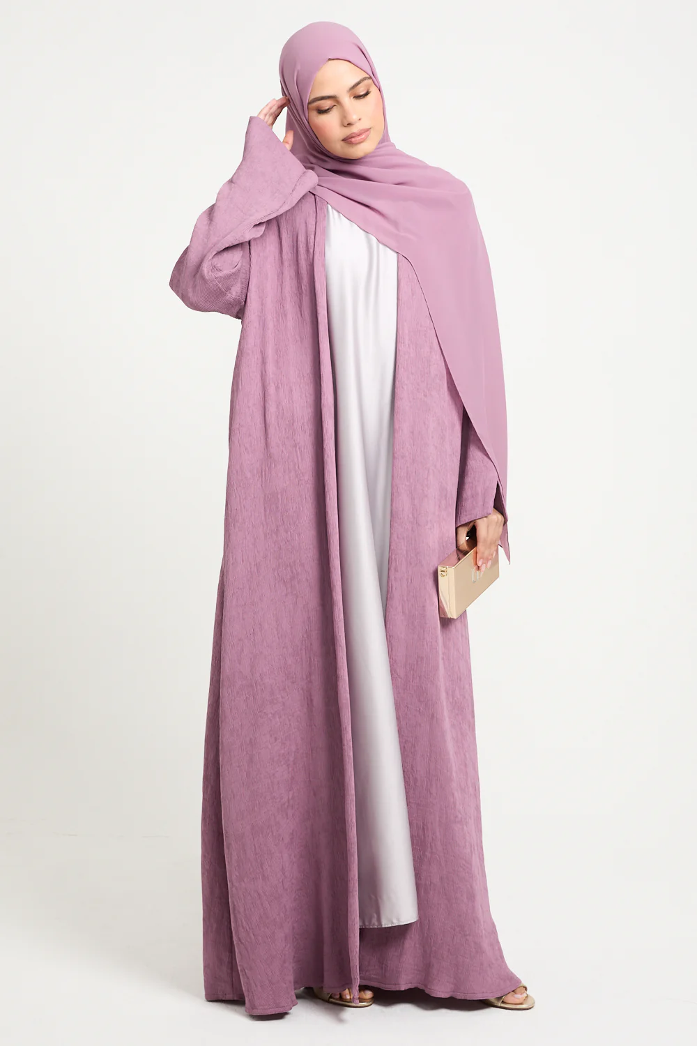 Premium Modern Muse Open Abaya - Dusty Orchid - Image 8