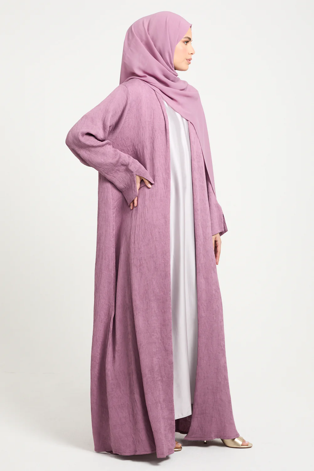Premium Modern Muse Open Abaya - Dusty Orchid - Image 9