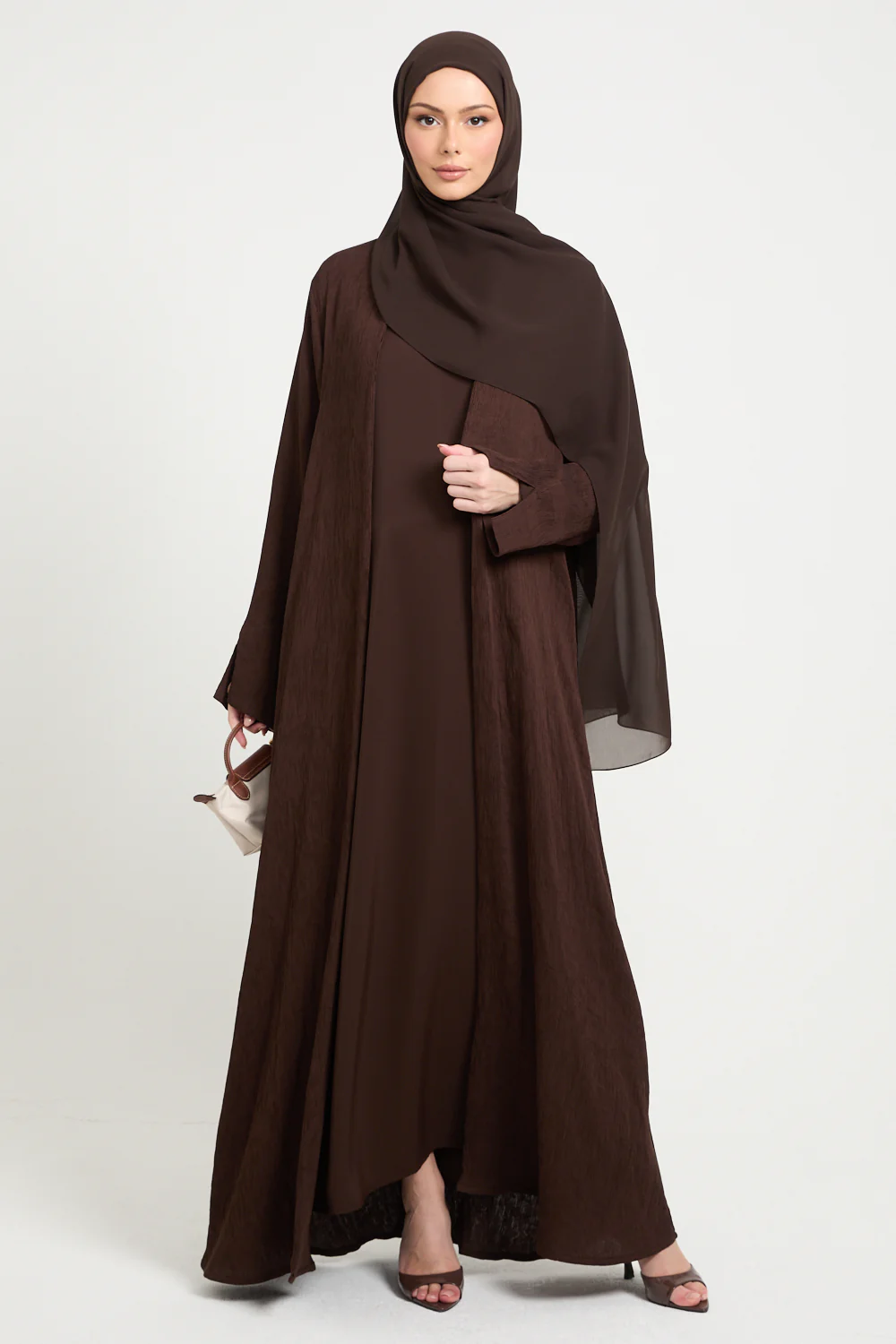 Premium Modern Muse Open Abaya - Espresso Dusk