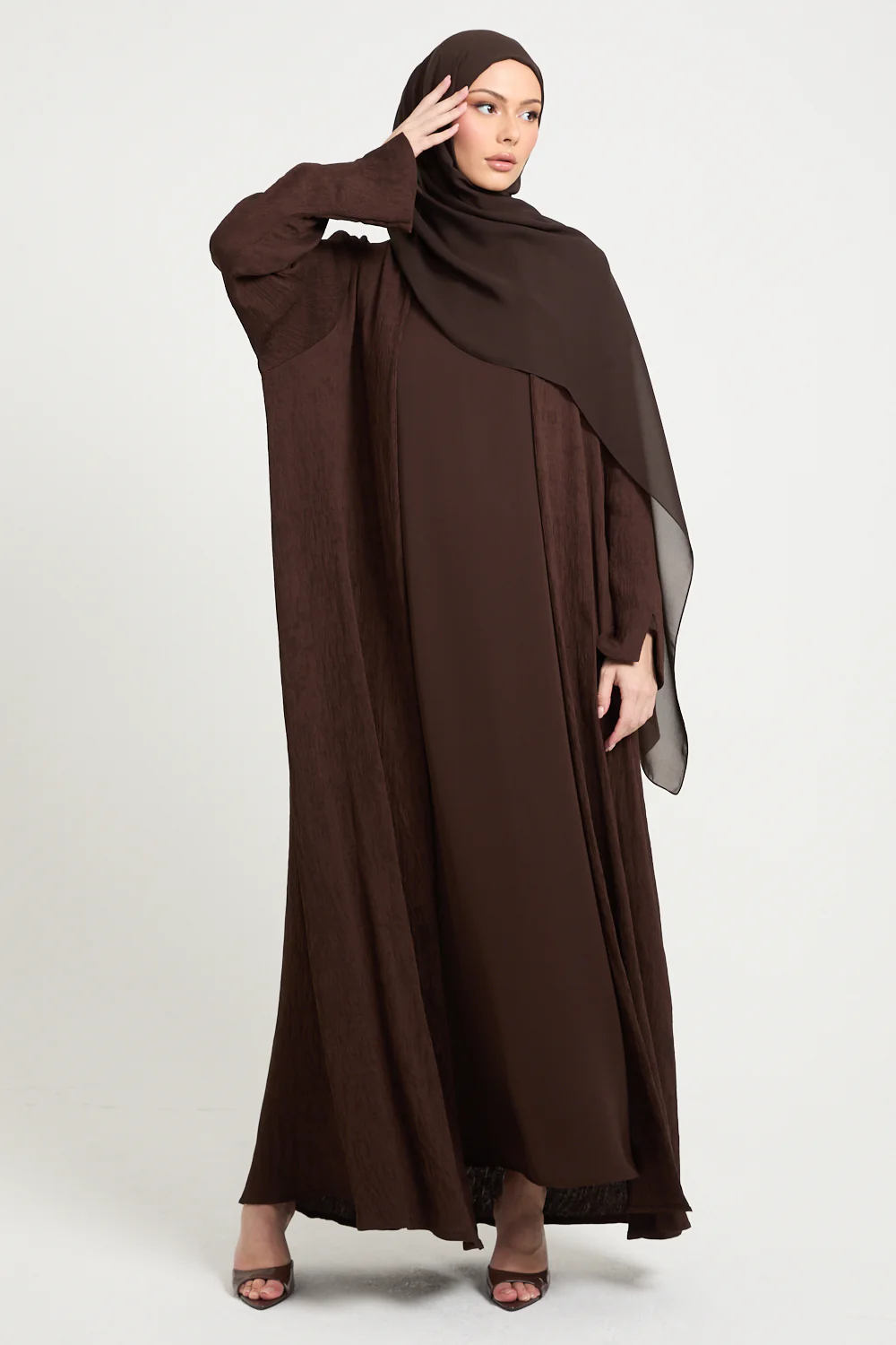 Premium Modern Muse Open Abaya - Espresso Dusk - Image 6