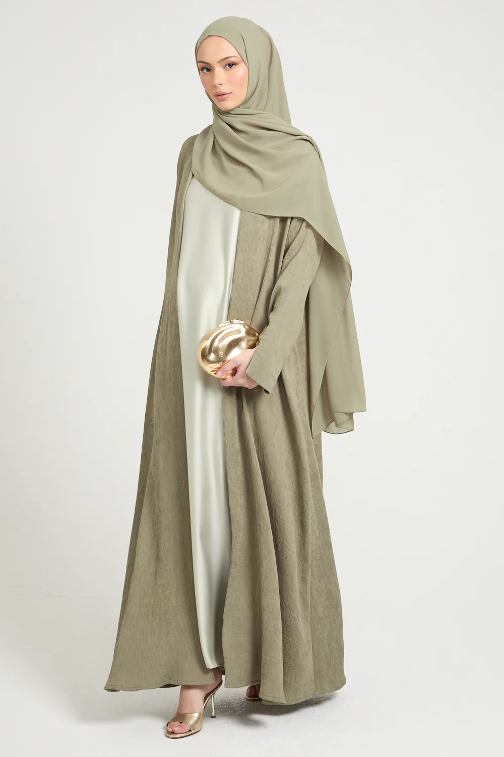 Premium Modern Muse Open Abaya - Olive