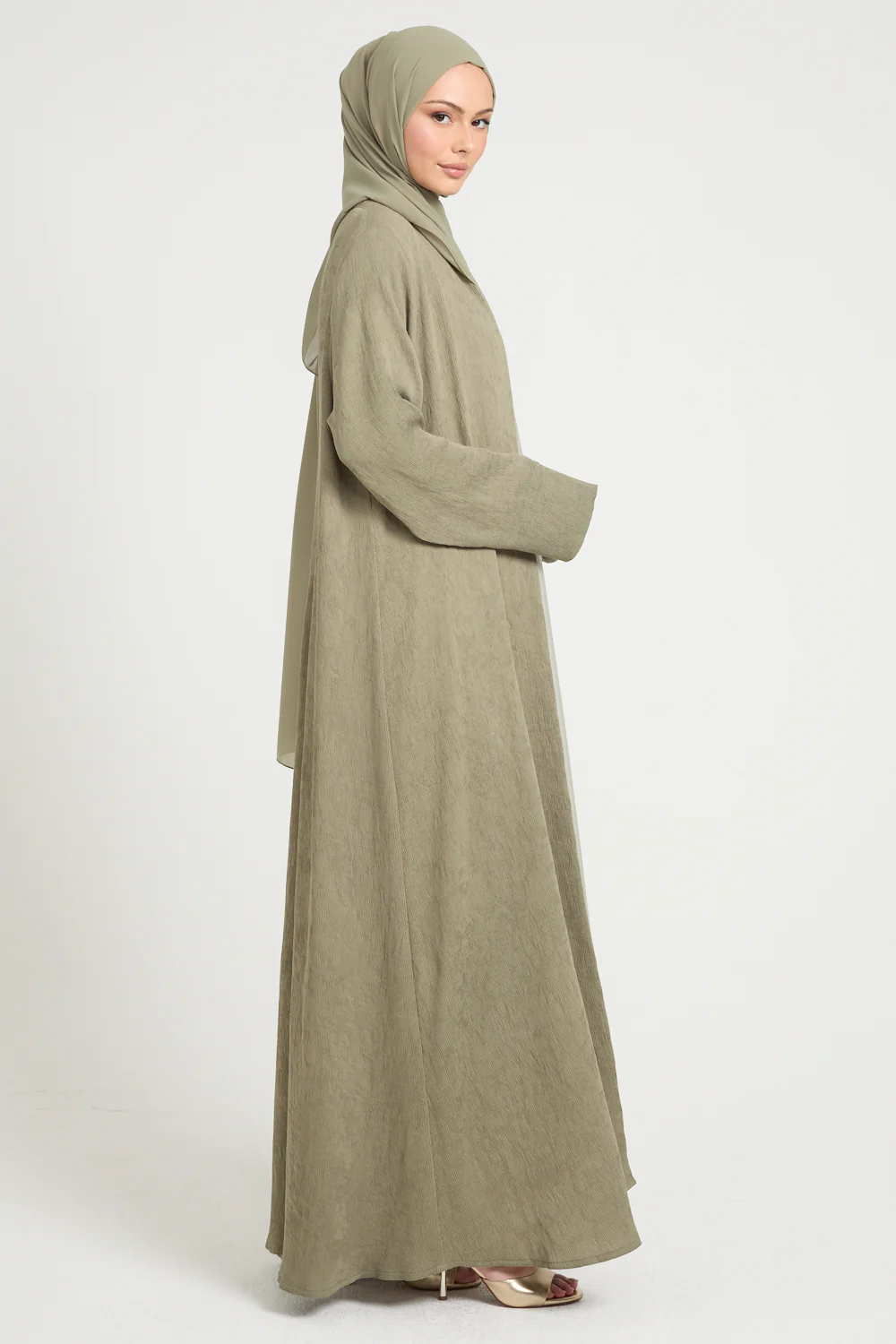 Premium Modern Muse Open Abaya - Olive - Image 5