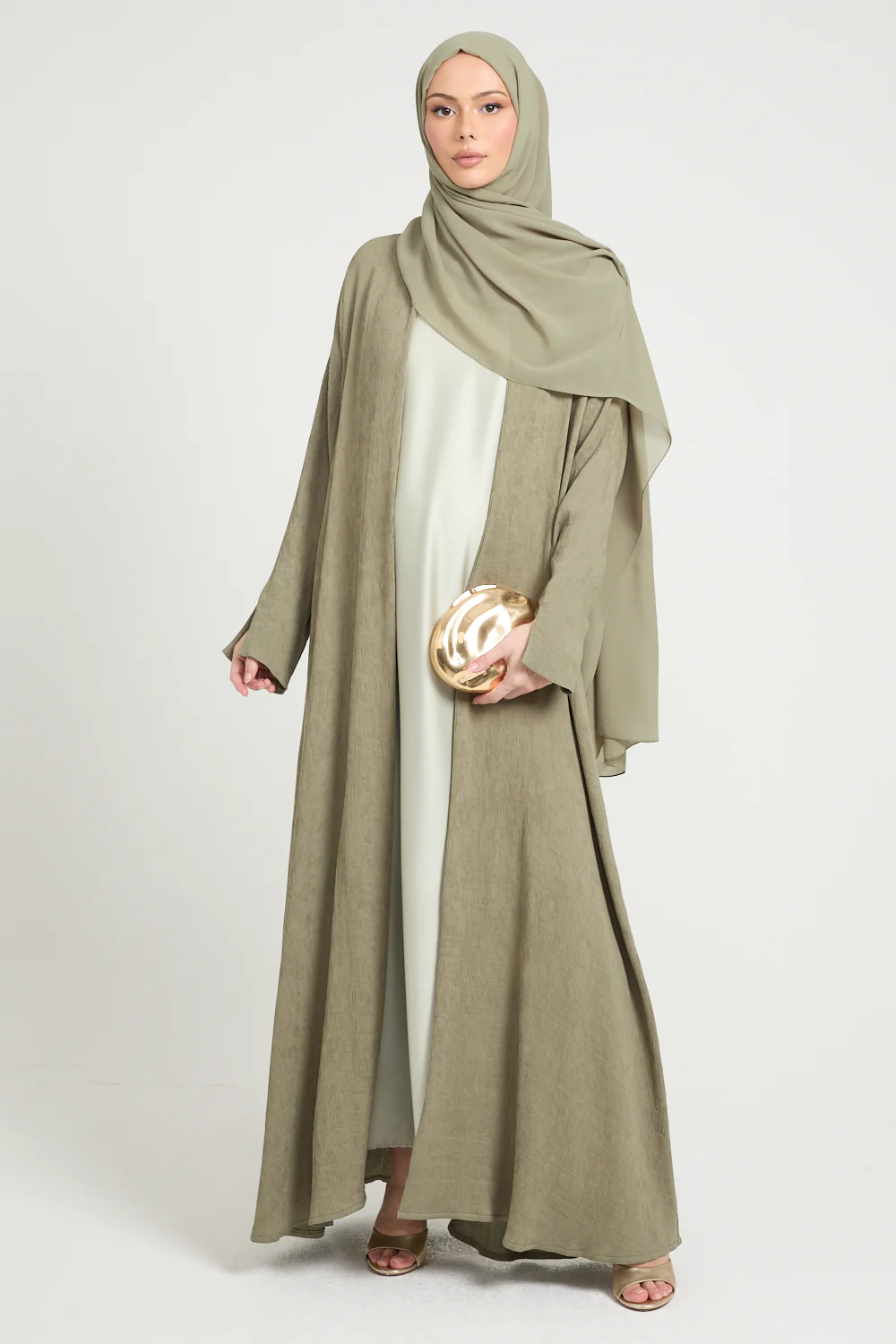 Premium Modern Muse Open Abaya - Olive - Image 6