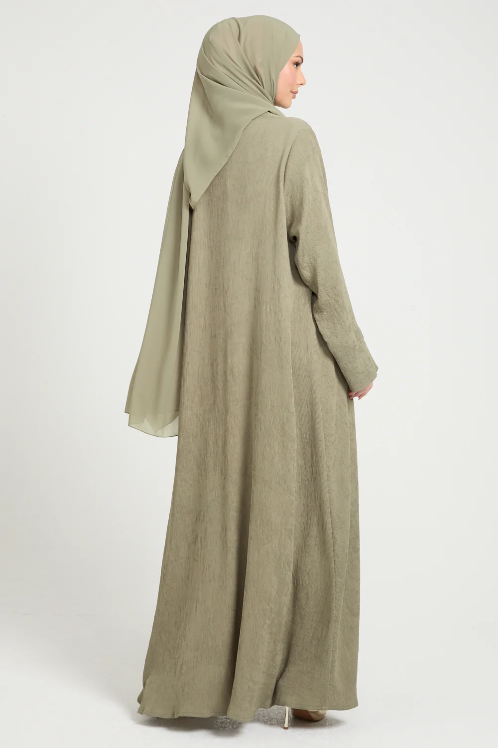 Premium Modern Muse Open Abaya - Olive - Image 7