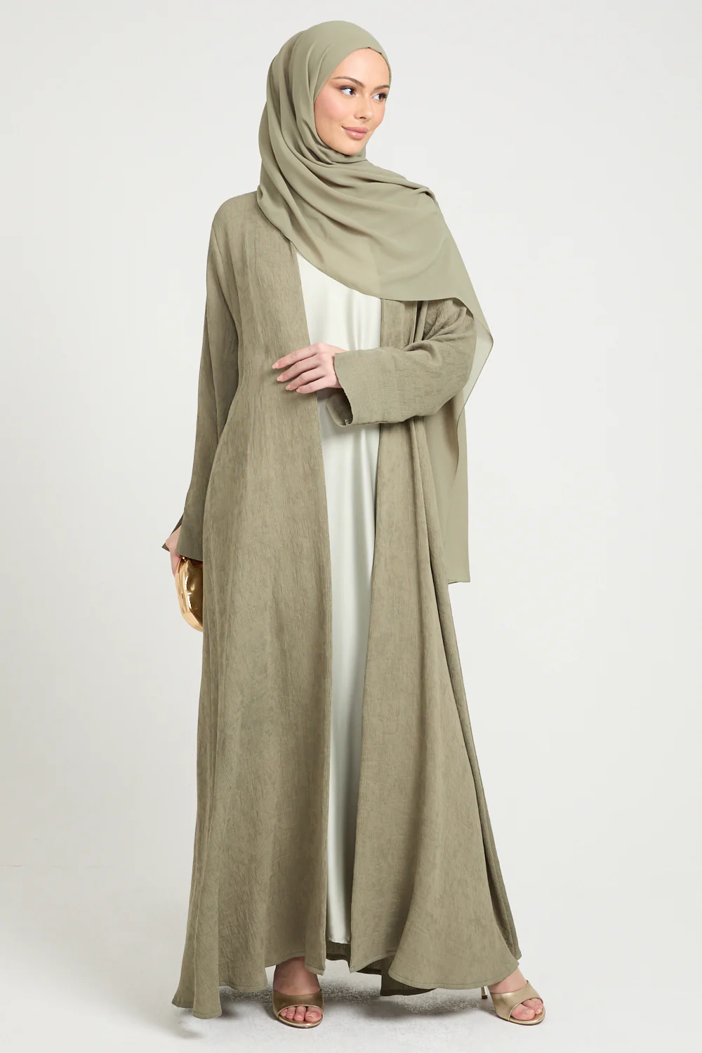 Premium Modern Muse Open Abaya - Olive - Image 8