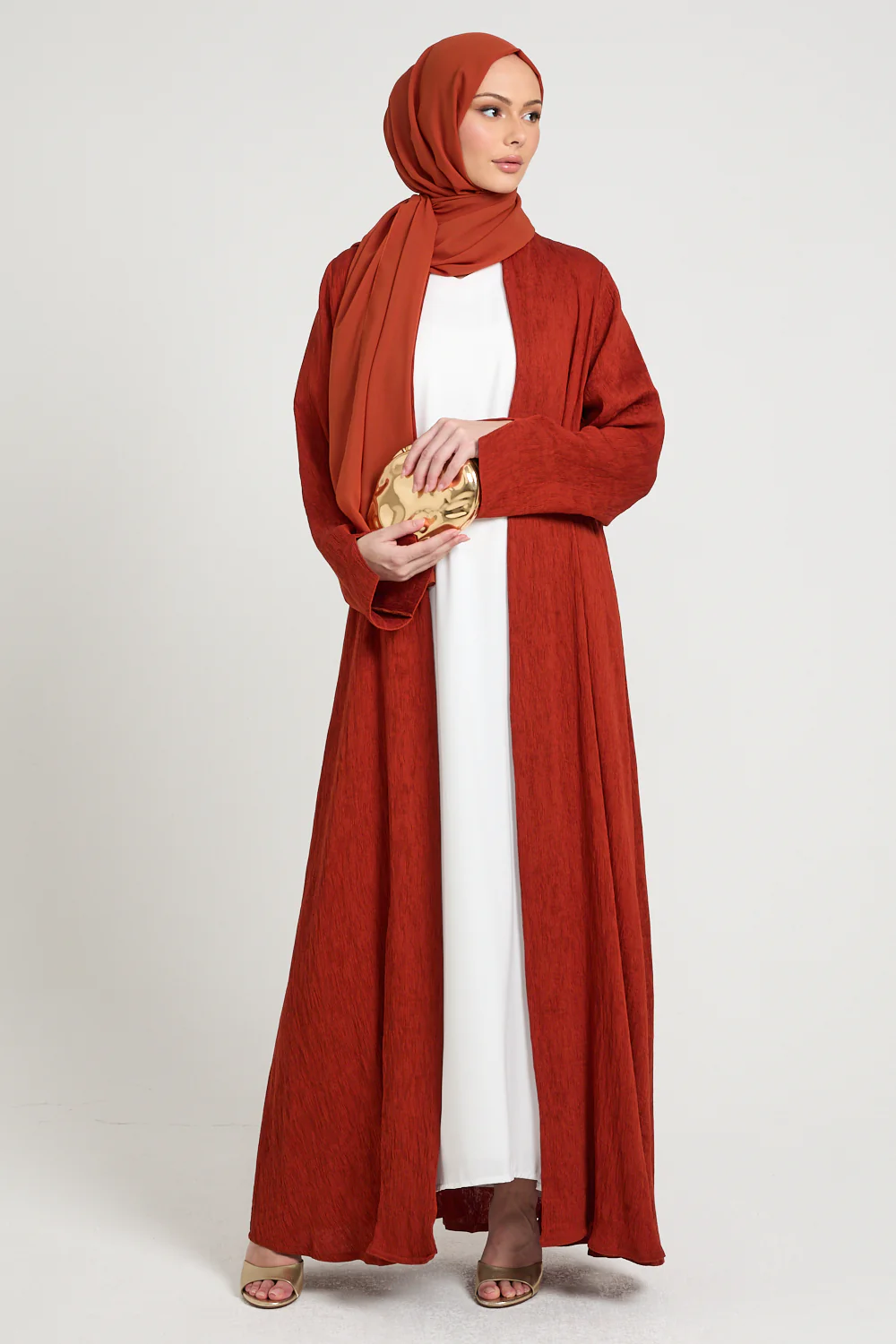 Premium Modern Muse Open Abaya - Terracotta