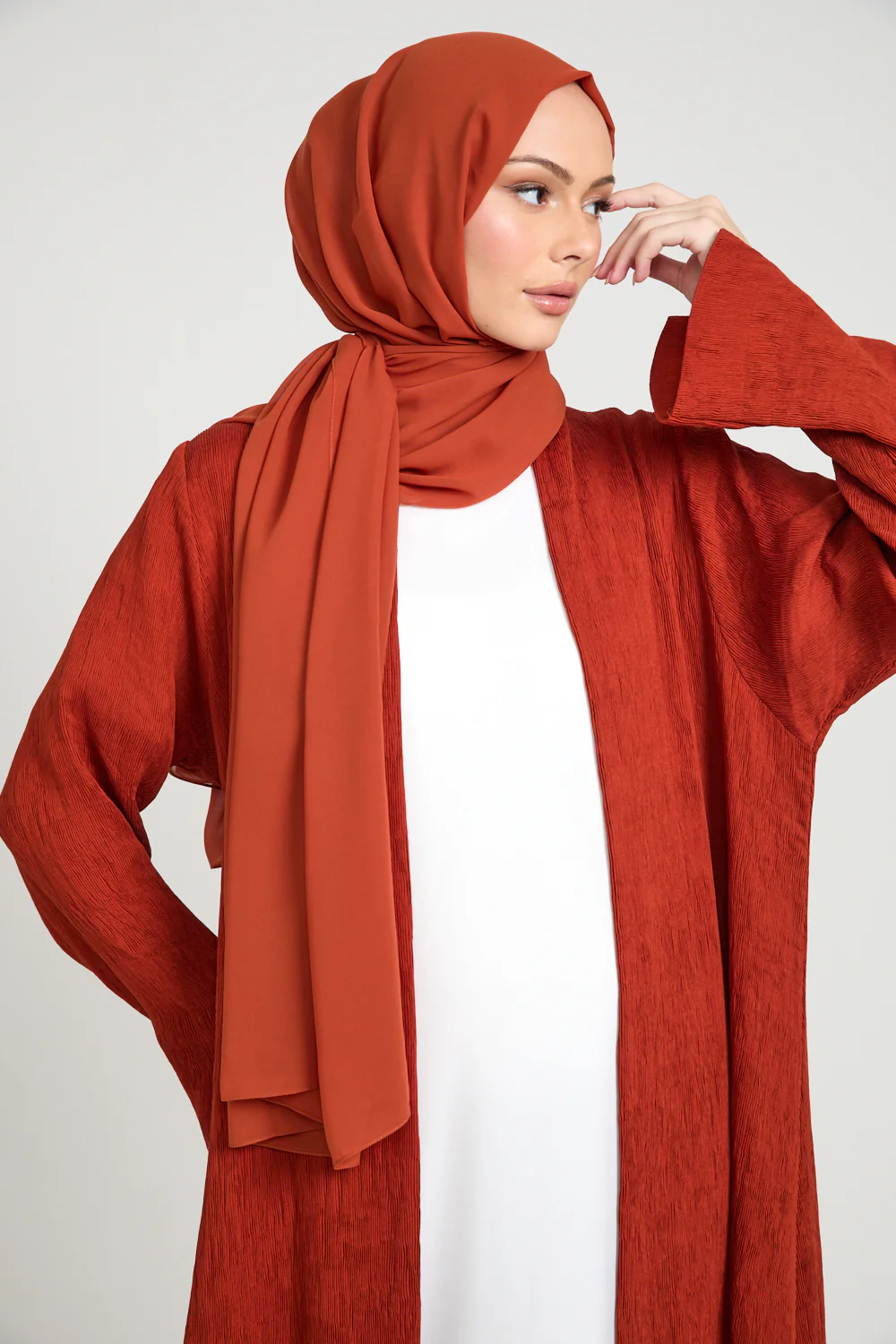 Premium Modern Muse Open Abaya - Terracotta - Image 2
