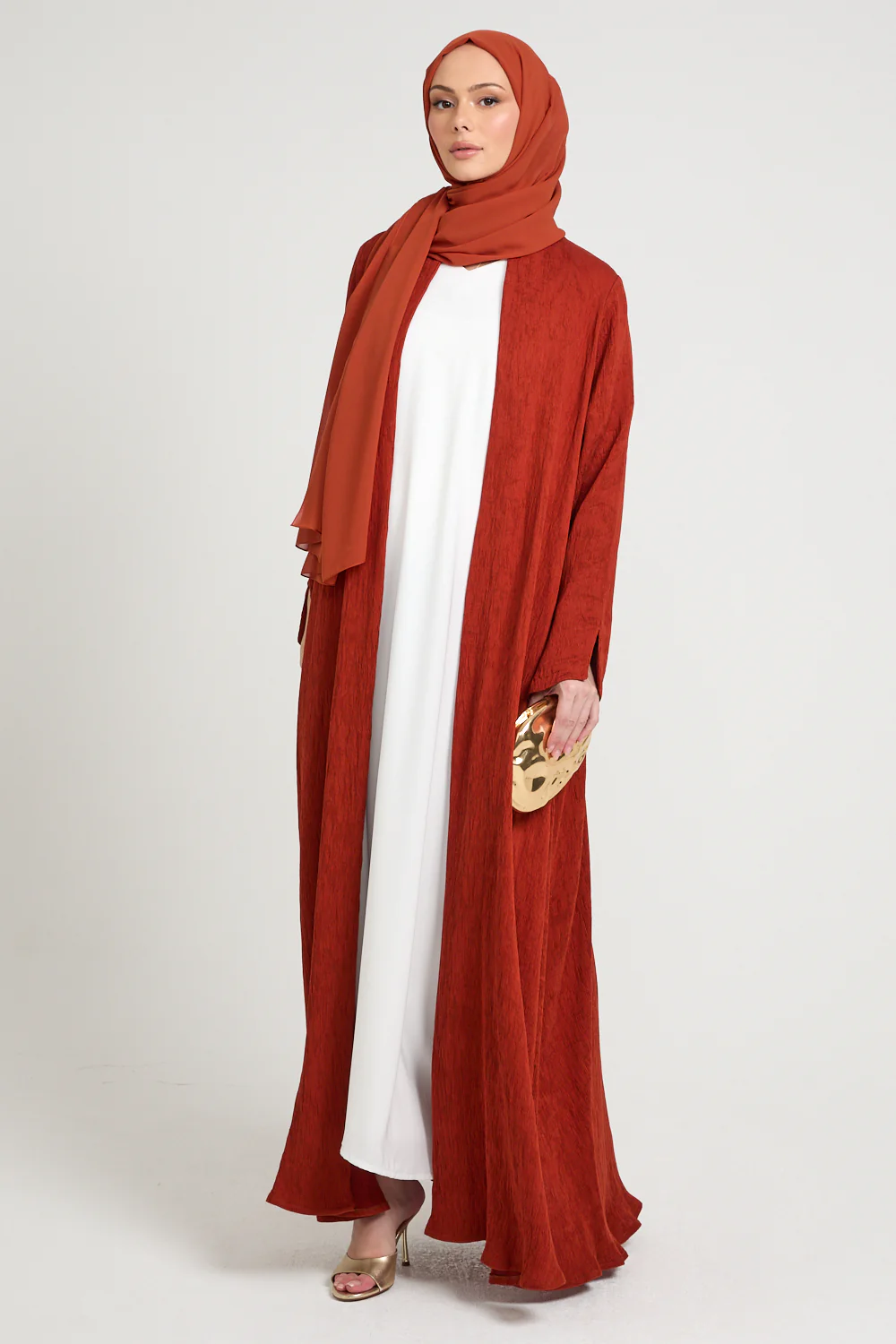 Premium Modern Muse Open Abaya - Terracotta - Image 5