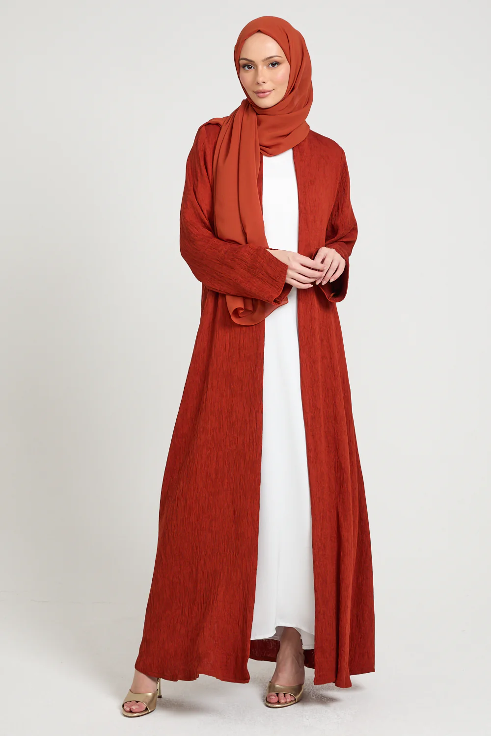 Premium Modern Muse Open Abaya - Terracotta - Image 6