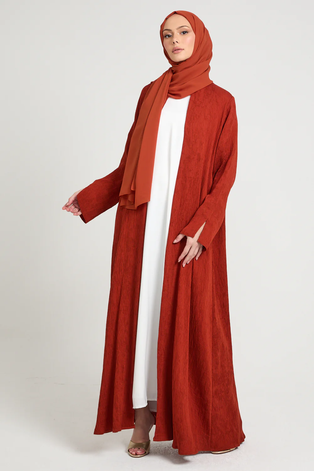 Premium Modern Muse Open Abaya - Terracotta - Image 7