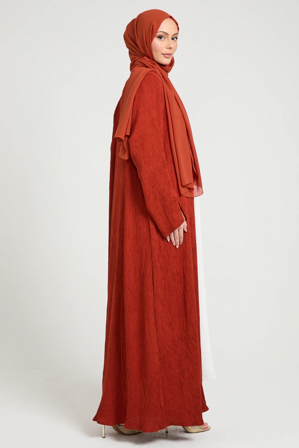 Premium Modern Muse Open Abaya - Terracotta - Image 9