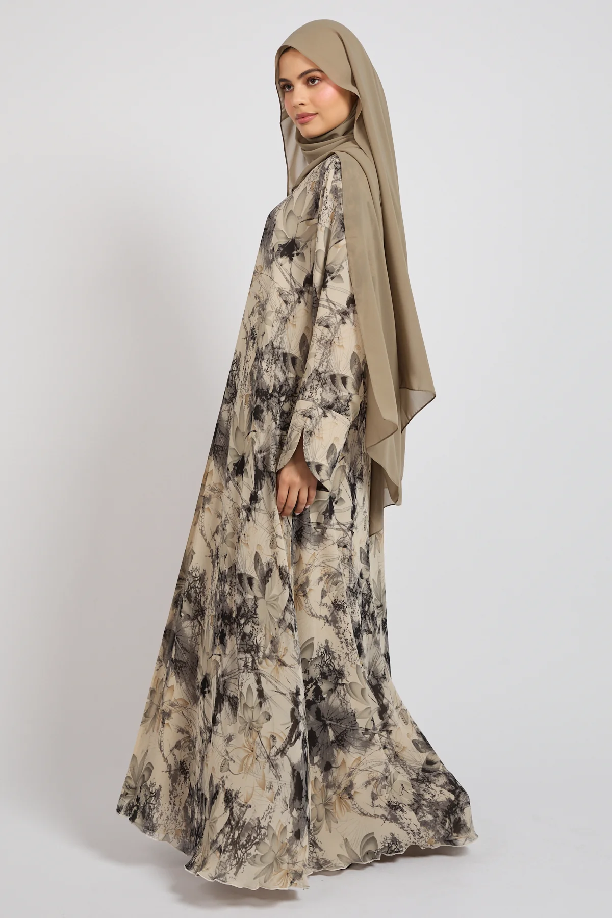 Premium Moonlit Garden Tie Front Chiffon Open Abaya  - LIMITED EDITION - Image 4
