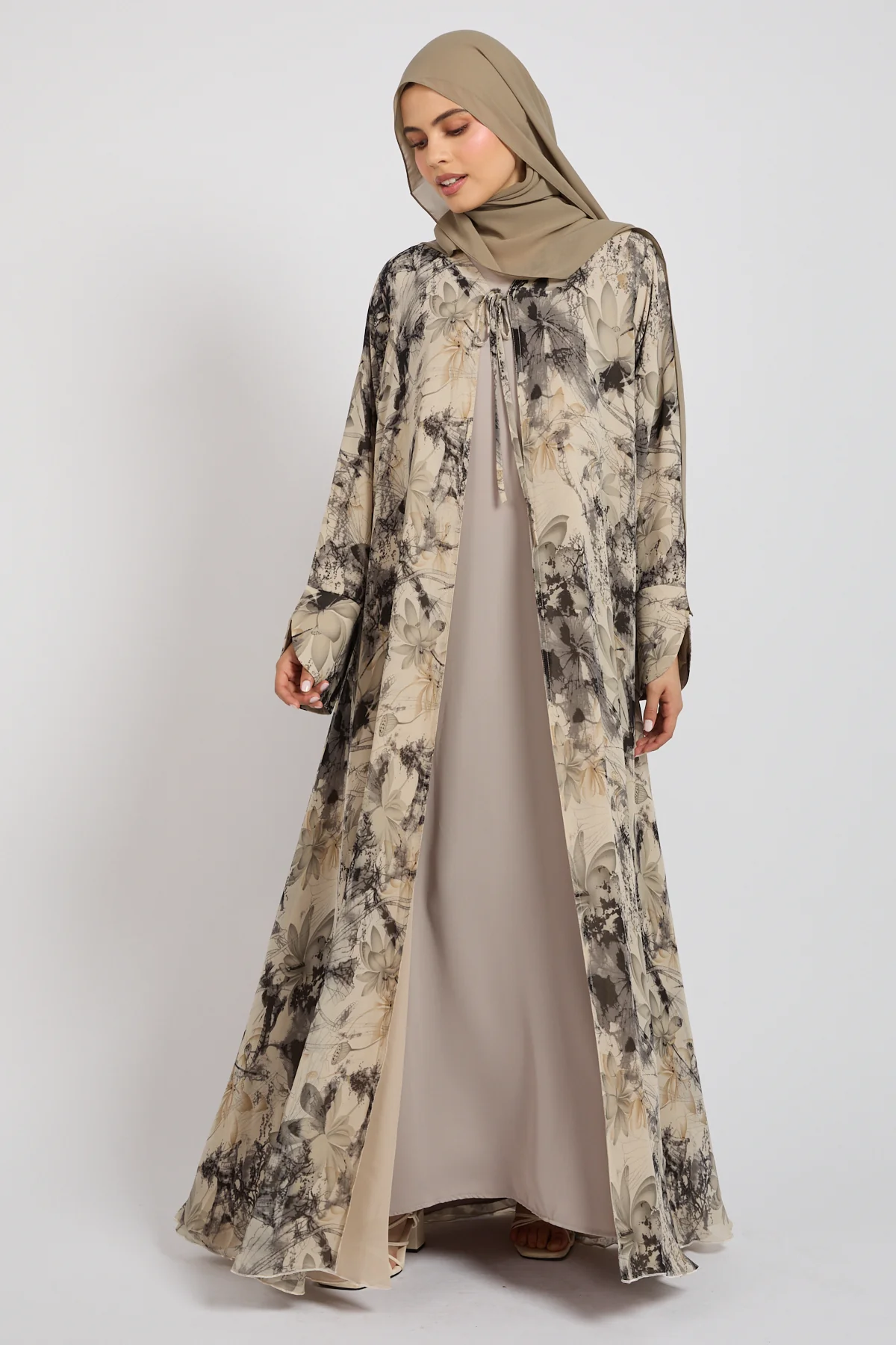 Premium Moonlit Garden Tie Front Chiffon Open Abaya  - LIMITED EDITION - Image 6