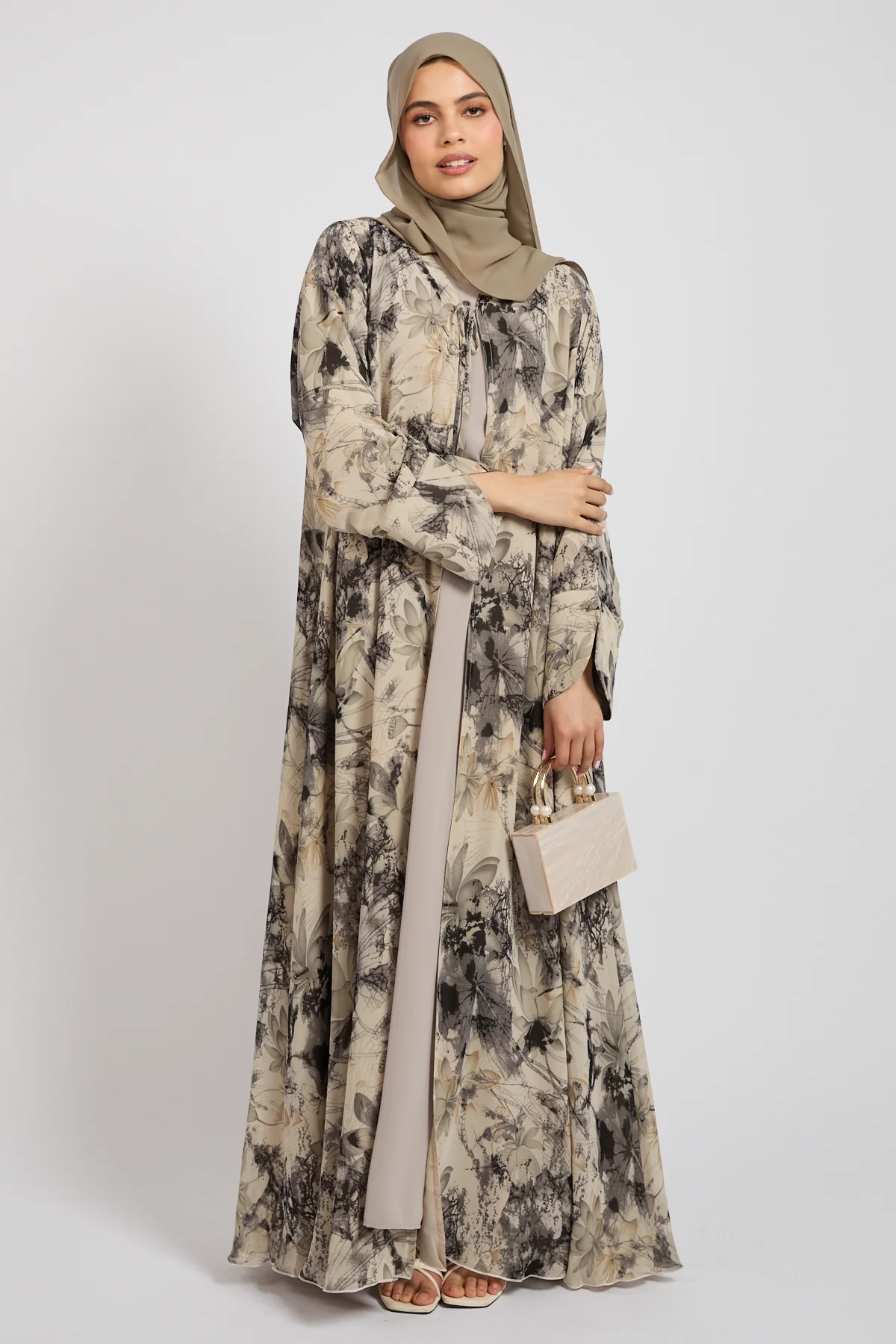 Premium Moonlit Garden Tie Front Chiffon Open Abaya  - LIMITED EDITION - Image 7