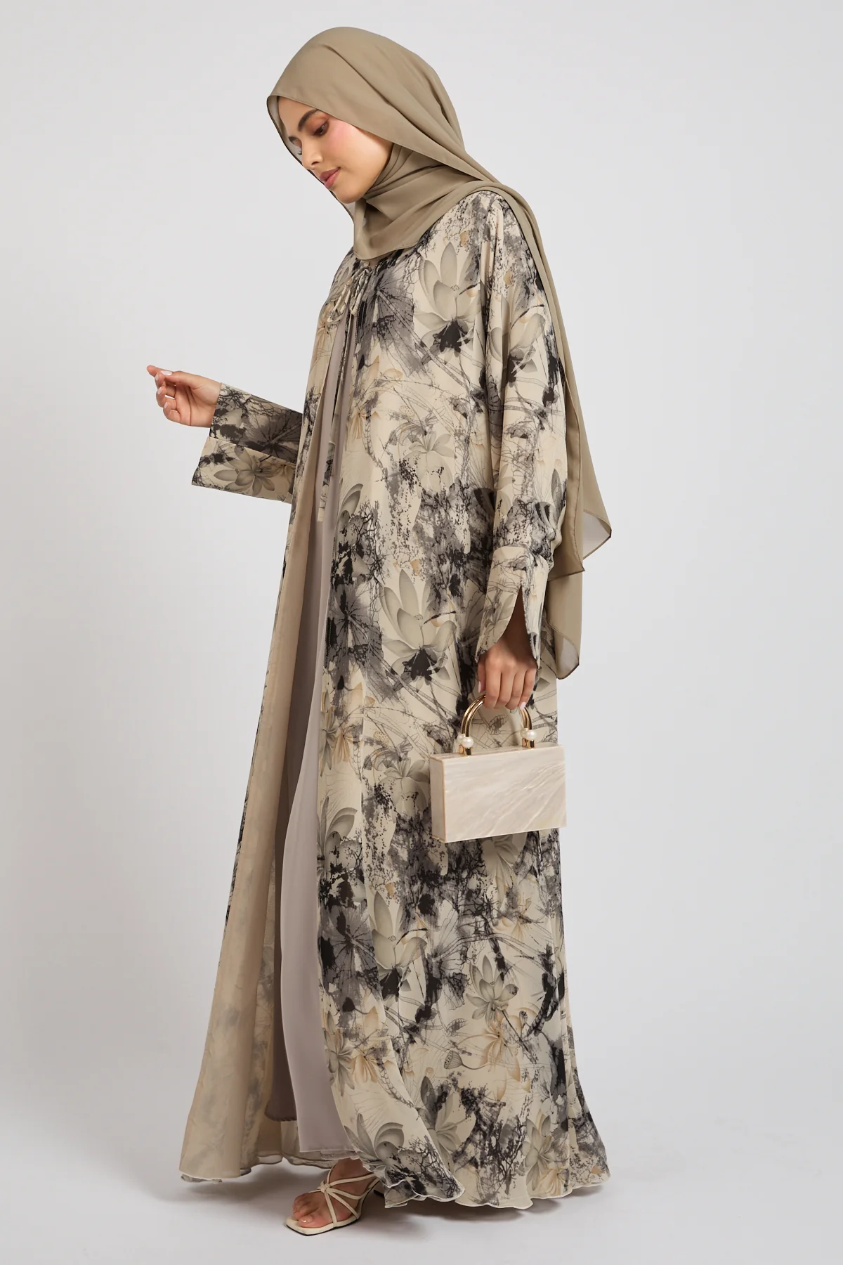 Premium Moonlit Garden Tie Front Chiffon Open Abaya  - LIMITED EDITION - Image 8