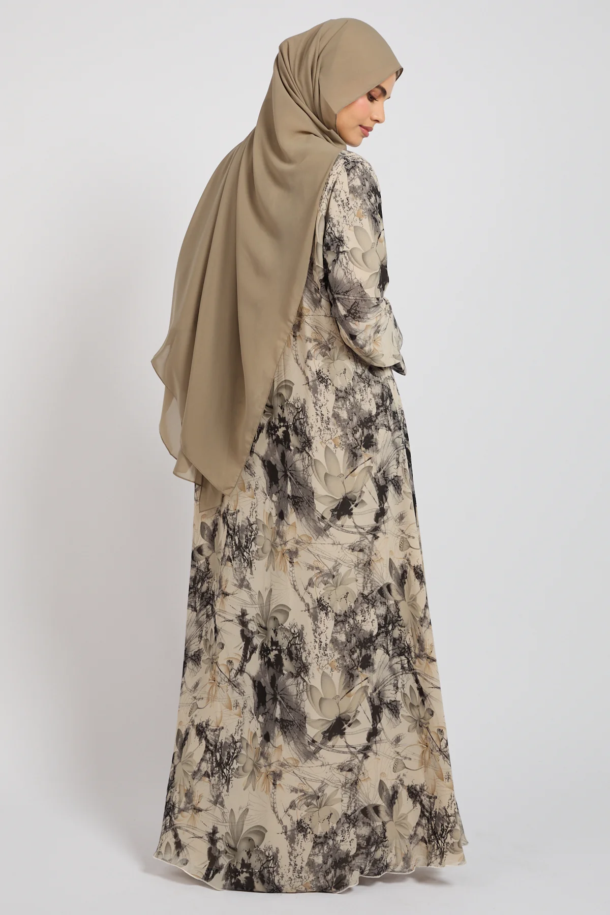 Premium Moonlit Garden Tie Front Chiffon Open Abaya  - LIMITED EDITION - Image 9
