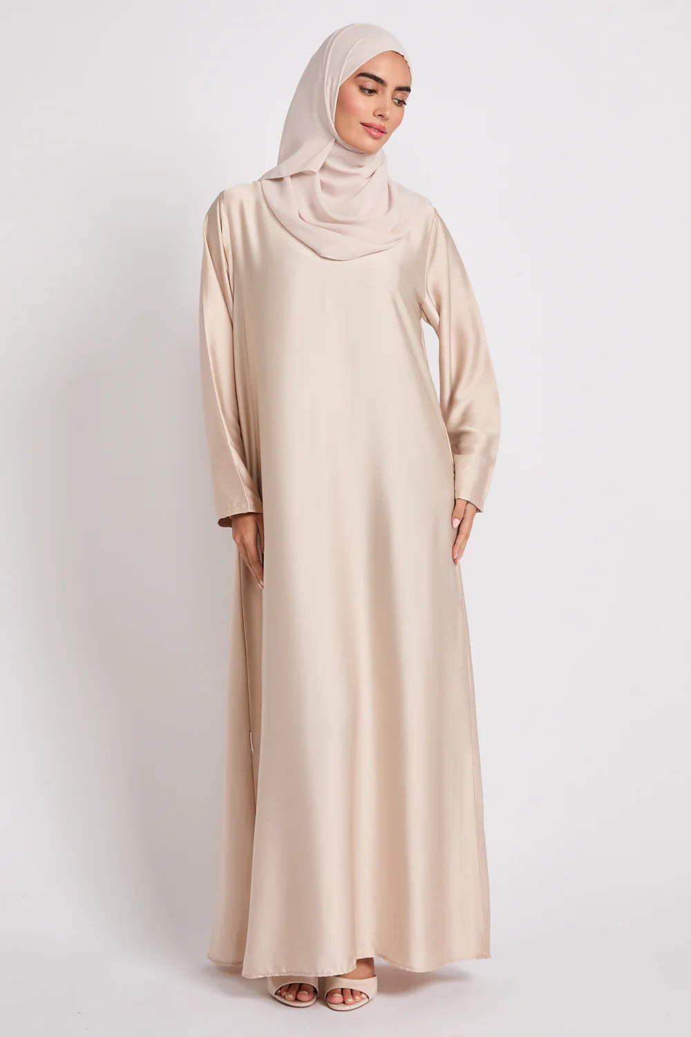 Premium Moonlit Pearl Satin Inner Slip Dress - LONG SLEEVE
