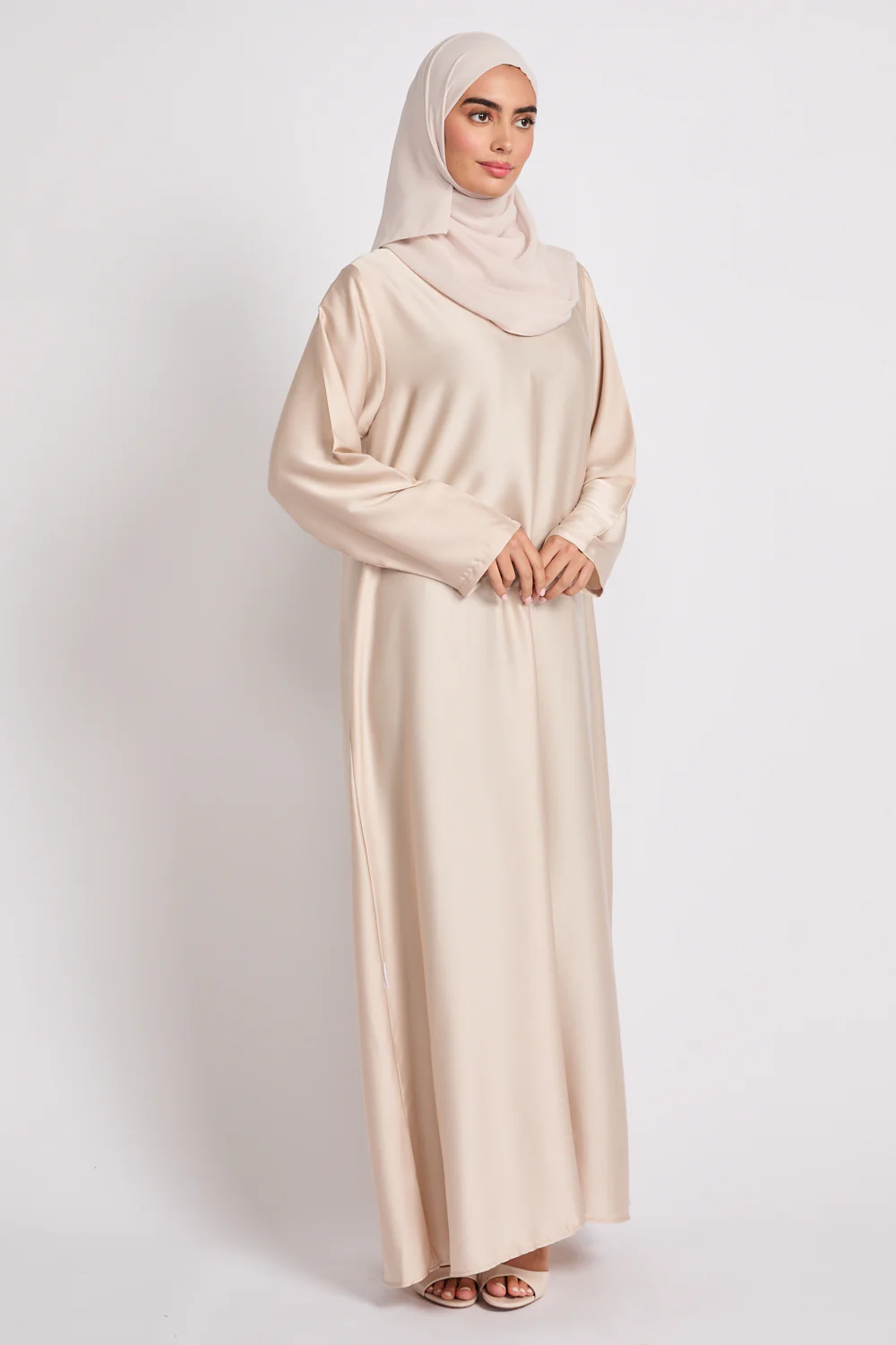 Premium Moonlit Pearl Satin Inner Slip Dress - LONG SLEEVE - Image 3