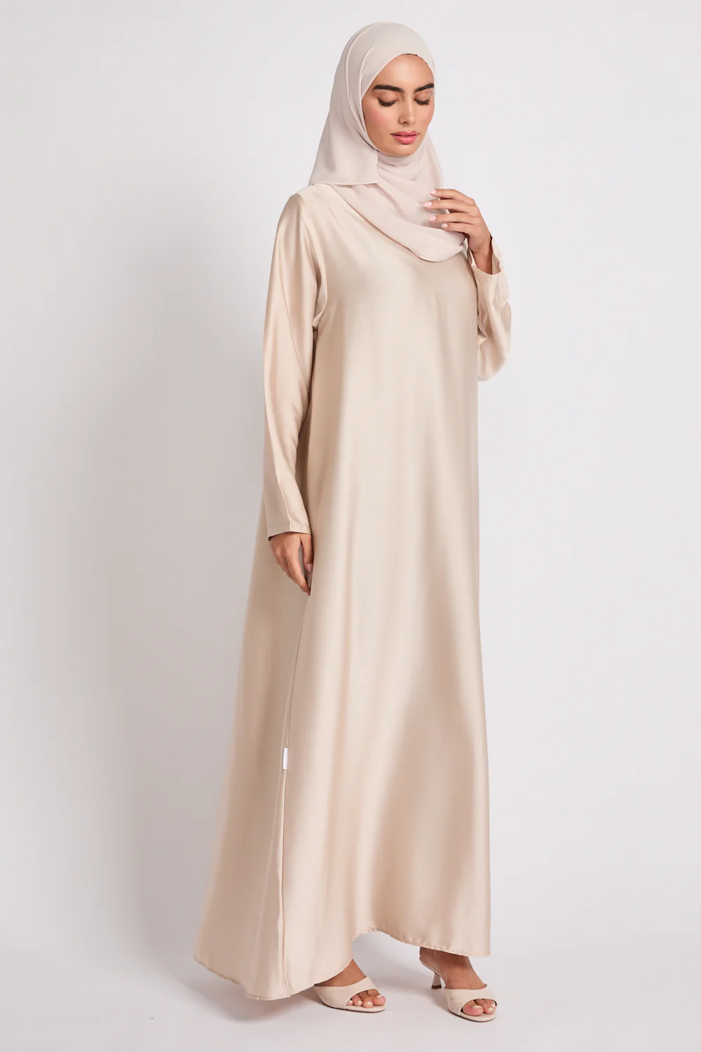 Premium Moonlit Pearl Satin Inner Slip Dress - LONG SLEEVE - Image 4