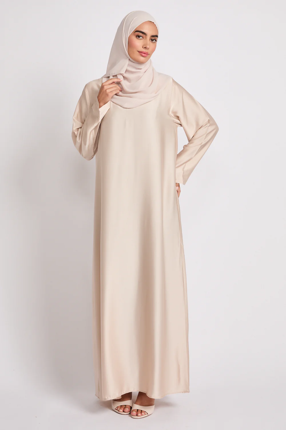 Premium Moonlit Pearl Satin Inner Slip Dress - LONG SLEEVE - Image 5