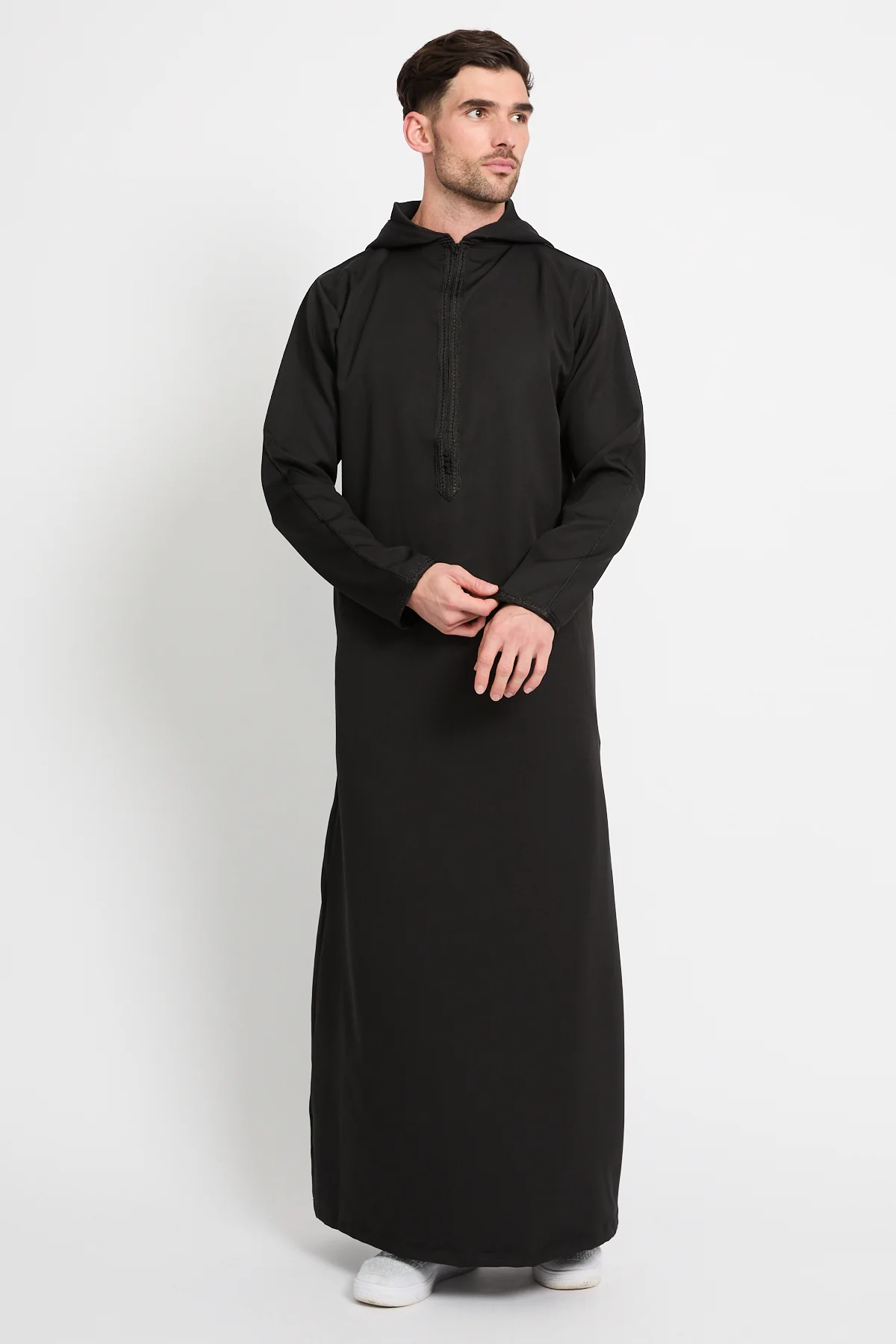 Premium Moroccan Thobe With Hood - Black
