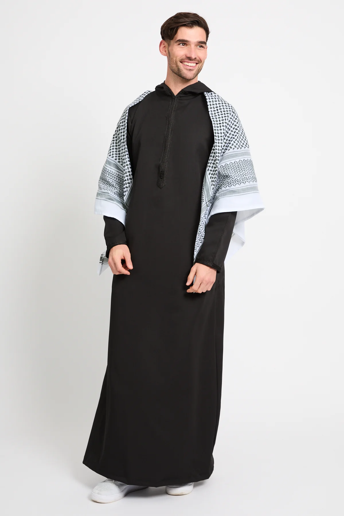 Premium Moroccan Thobe With Hood - Black - Image 11