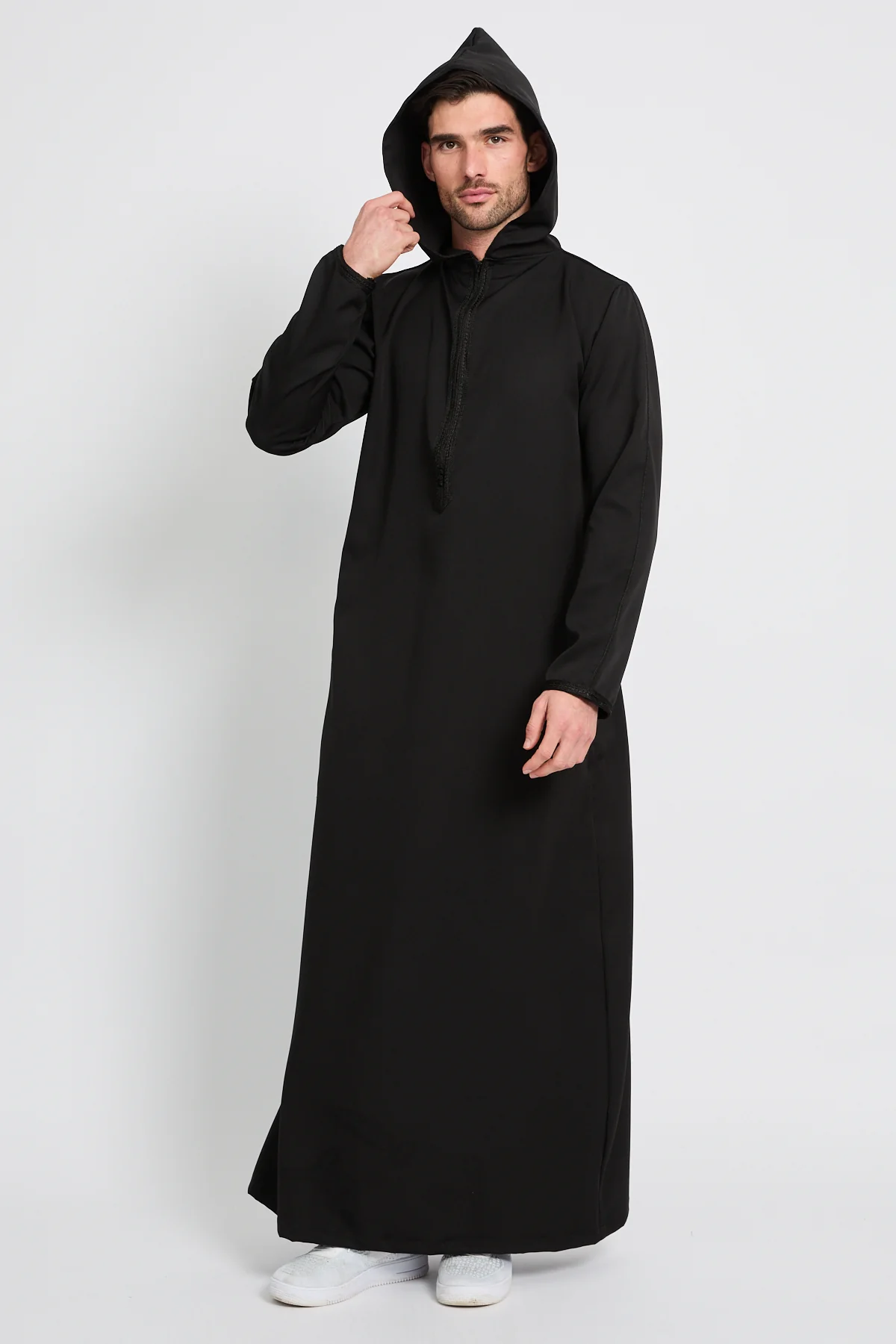 Premium Moroccan Thobe With Hood - Black - Image 12