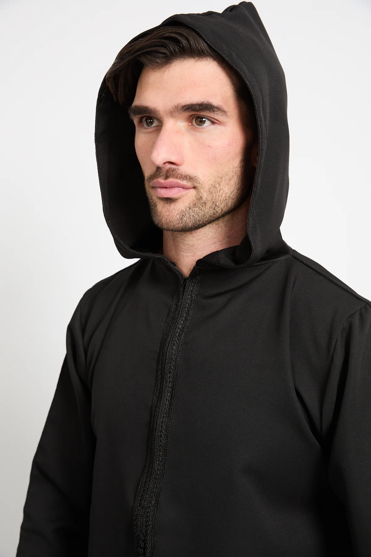 Premium Moroccan Thobe With Hood - Black - Image 2